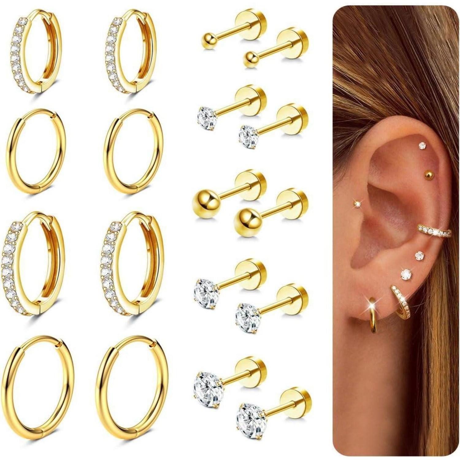 LuxusKollektion Ohrring und Ketten Set 9Paar Ohrstecker Set Gold Silber 316 günstig online kaufen