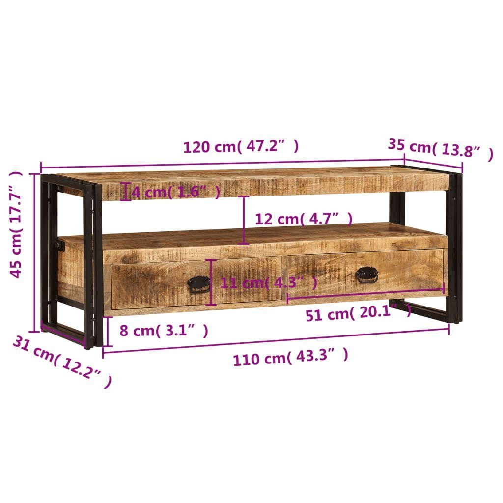 vidaXL TV-Schrank TV-Schrank 120 x 45 Massiv Mangoholz (1-St) x 35 cm Braun