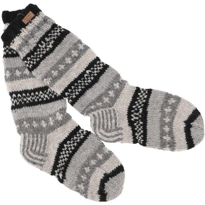 Guru-Shop Haussocken Handgestrickte Schafwollsocken Nepal Socken..