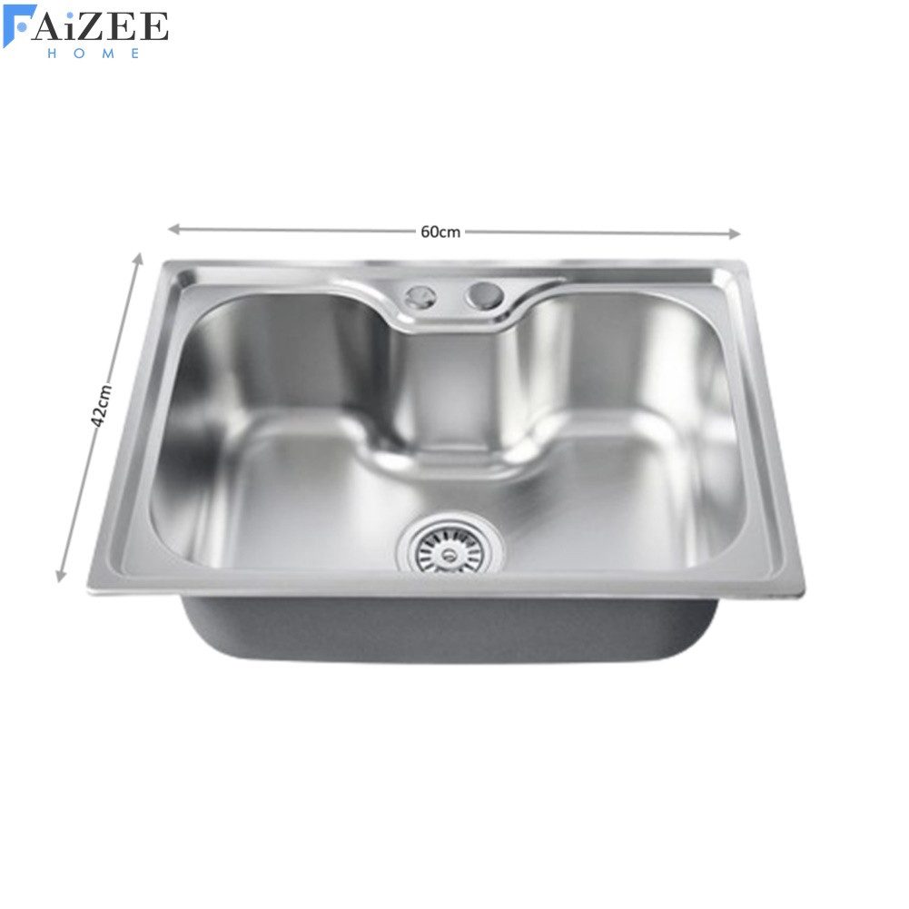 Faizee Möbel Edelstahlspüle Titan 60x42x20cm – rechteckig – inkl. Siphon-Set mit Armaturoption