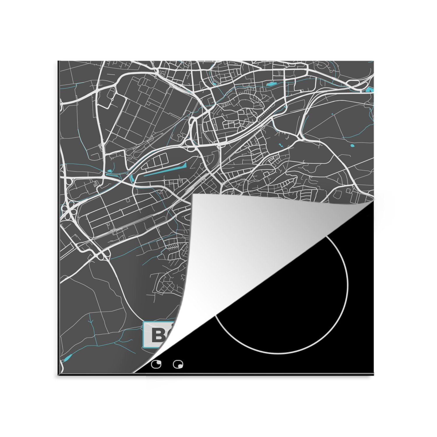 MuchoWow Herdblende-/Abdeckplatte Böblingen - Stadtplan - Blau - Karte - Deutschland, Vinyl, (1 tlg), 78x78 cm, Ceranfeldabdeckung, Arbeitsplatte für küche