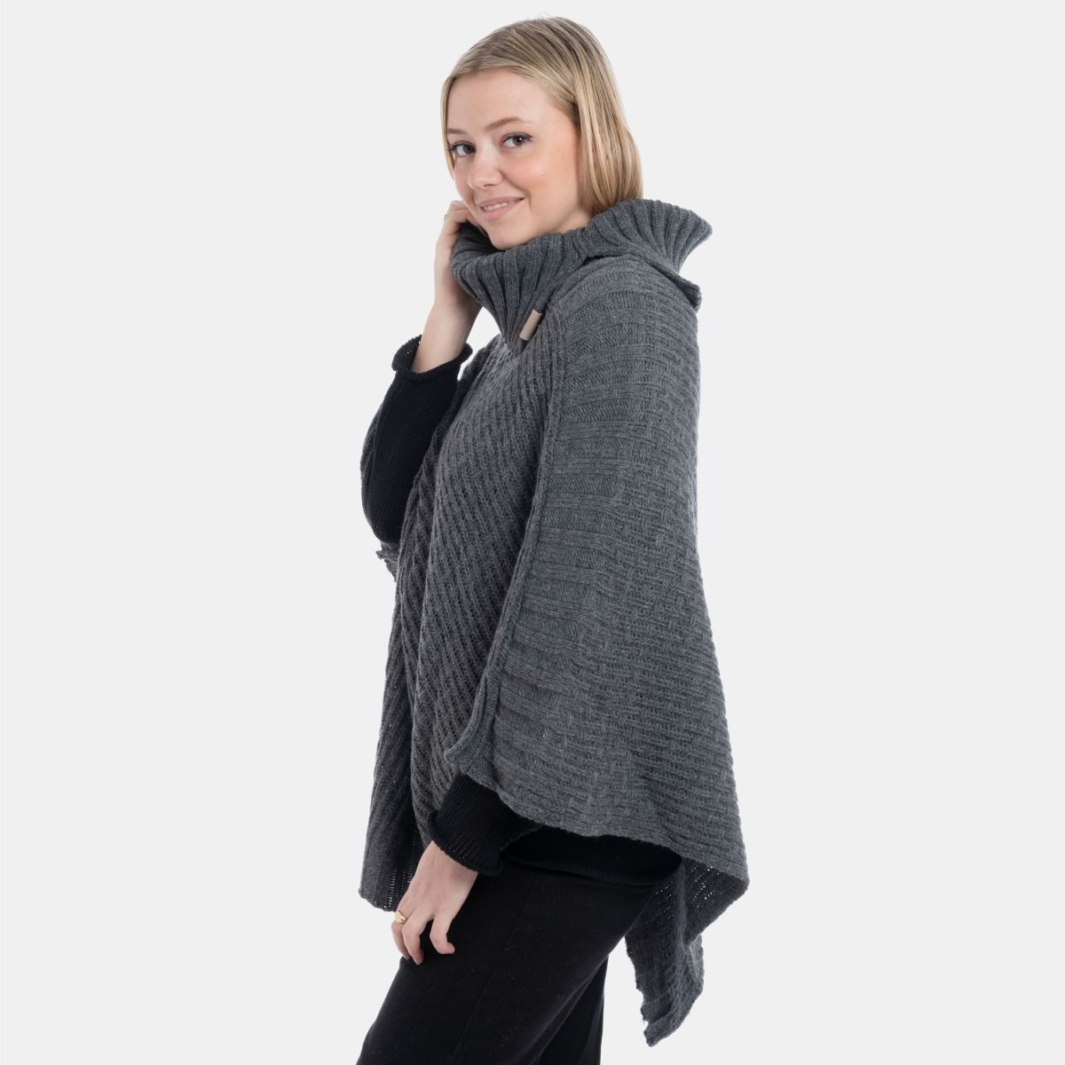 Knit Factory Strickponcho Nicky Ponchos One Size Glatt Anthrazit (1-tlg) modern Strickware Strickartikel Poncho