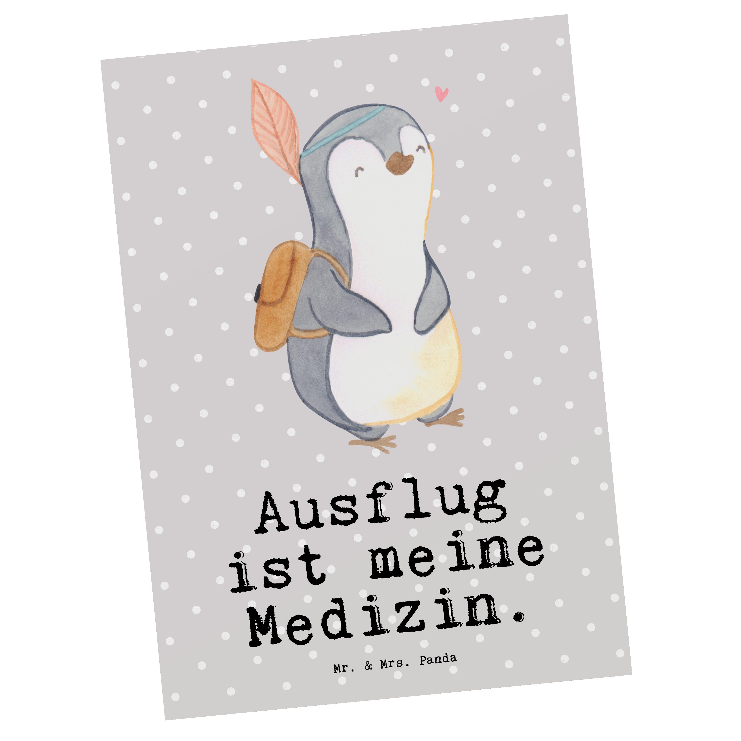 Mr. & Mrs. Panda Postkarte Pinguin Ausflug Medizin - Grau Pastell - Geschenk, Danke, Hobby, reis