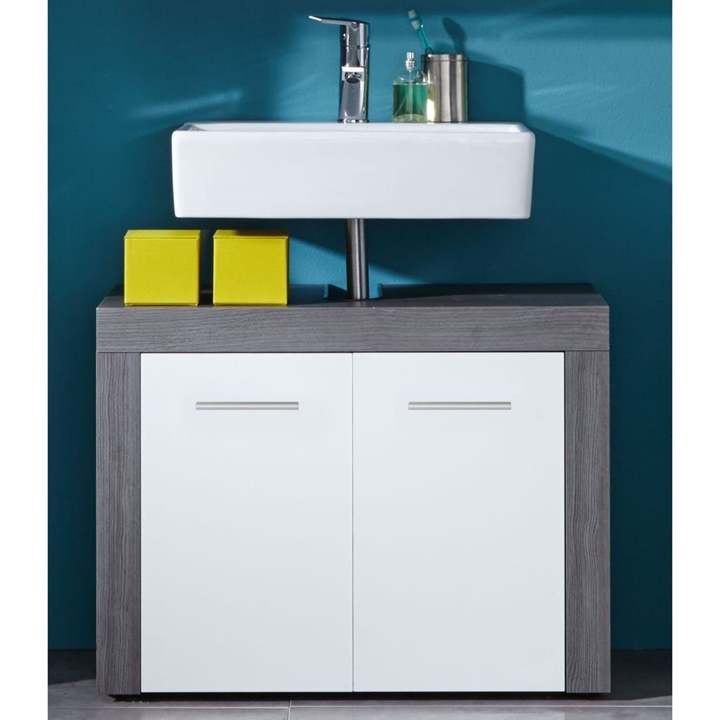Weiß Waschbeckenunterschrank Badezimmerspiegelschrank (1-St) trendteam und Rauchsilbern Miami