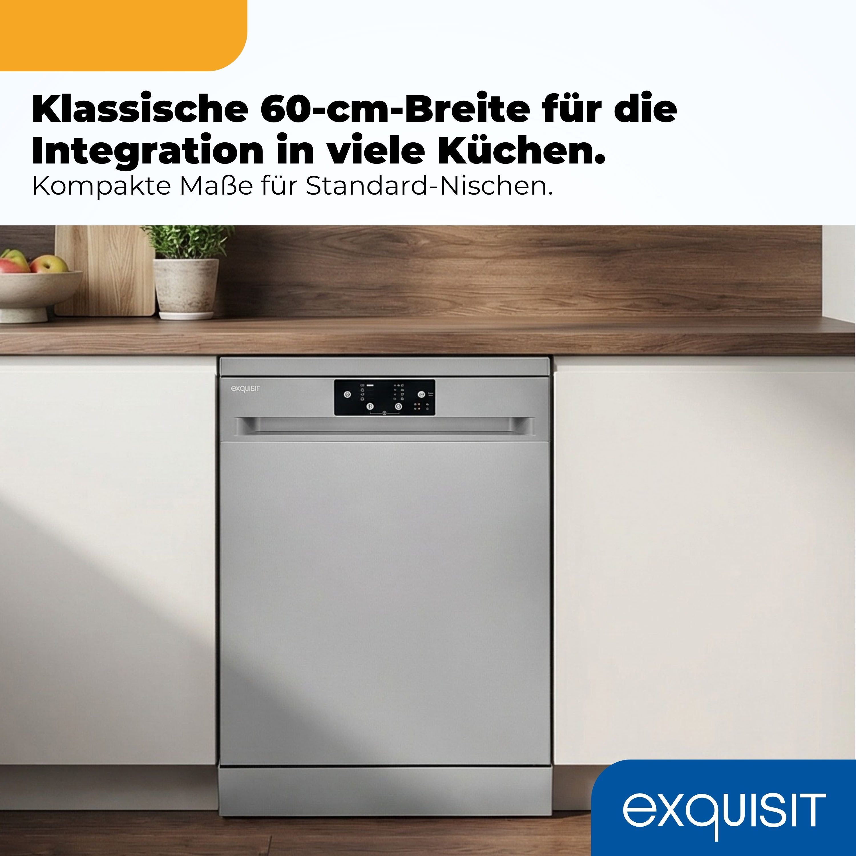 exquisit Standgeschirrspüler 9114 GSP9114-451D silber, 11,9 l, 14 Maßgedecke, 14 Maßgedecke & flüsterleise 49 dB – stark und angenehm ruhig