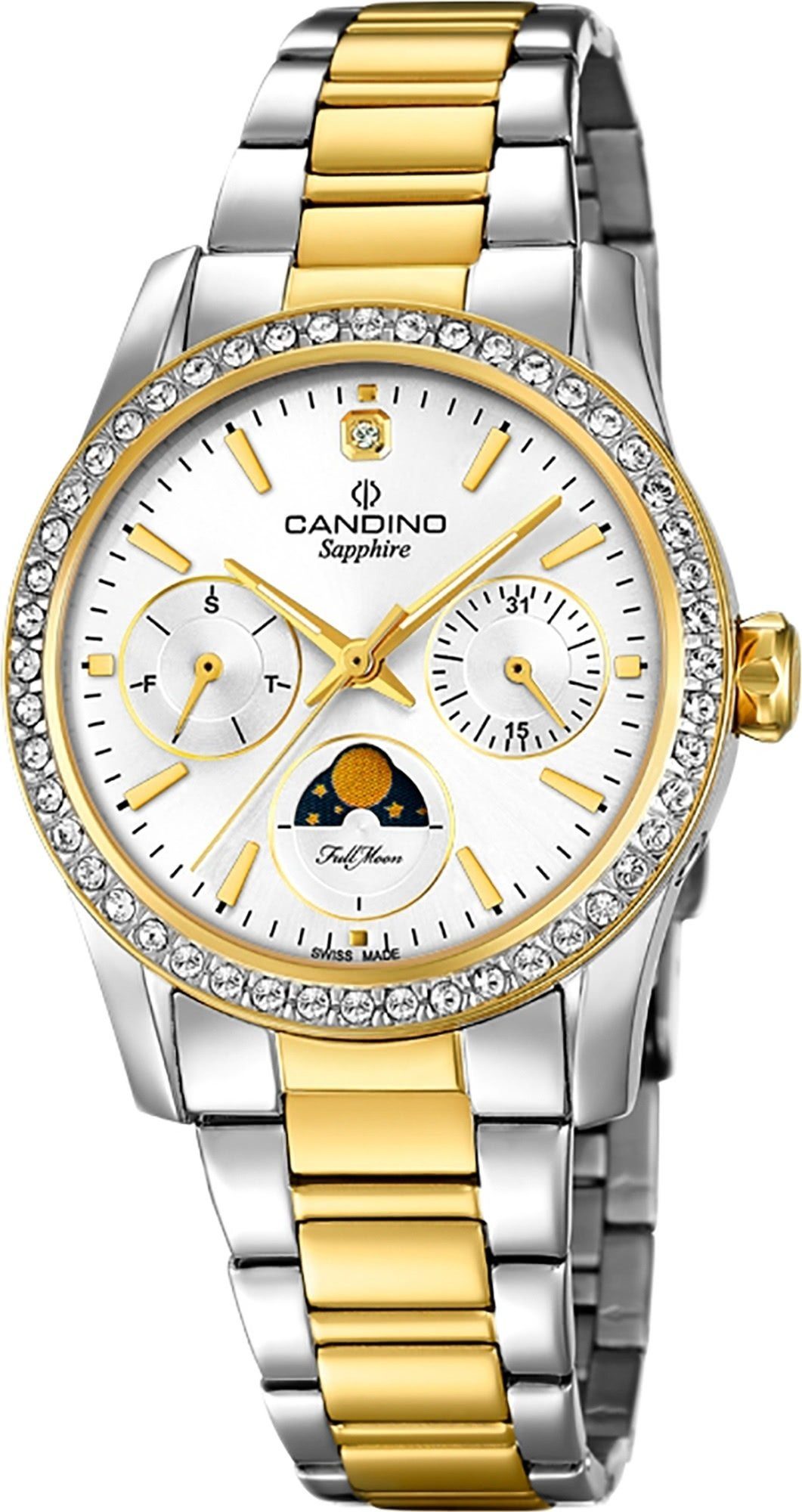 Candino Quarzuhr Candino Damen Uhr Analog C4687/1, (Analoguhr), Damen Armbanduhr rund, Edelstahlarmband silber, gold, Fashion