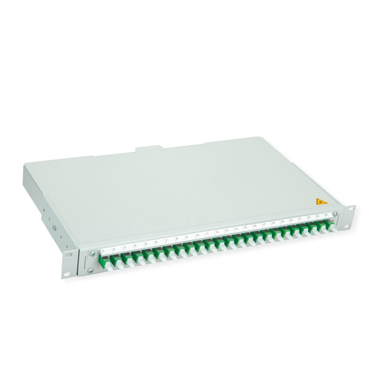 Telegärtner BASIS V LWL-Panel mit Kupplungen Netzwerk-Panel (bestückt, 24 Ports, 24x E2000, grün, OS2 APC, 100131659)