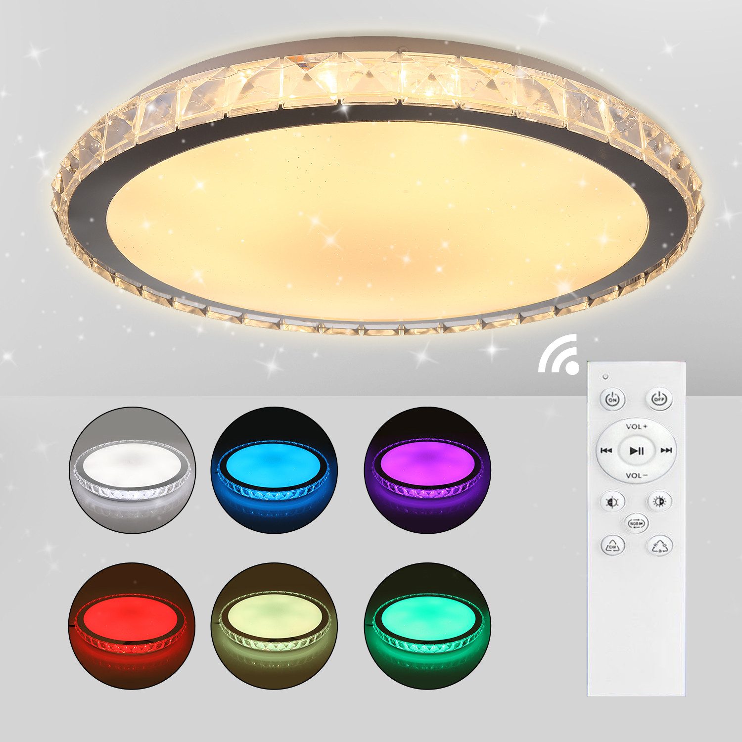 oyajia Deckenleuchte 40cm Smart WIFI RGB LED Deckenleuchte Dimmbar Sternenhimme Deckenlampe, LED fest integriert, RGB, Kristall Deckenlampe,Dimmbar mit Fernbedienung oder APP-Steuerung