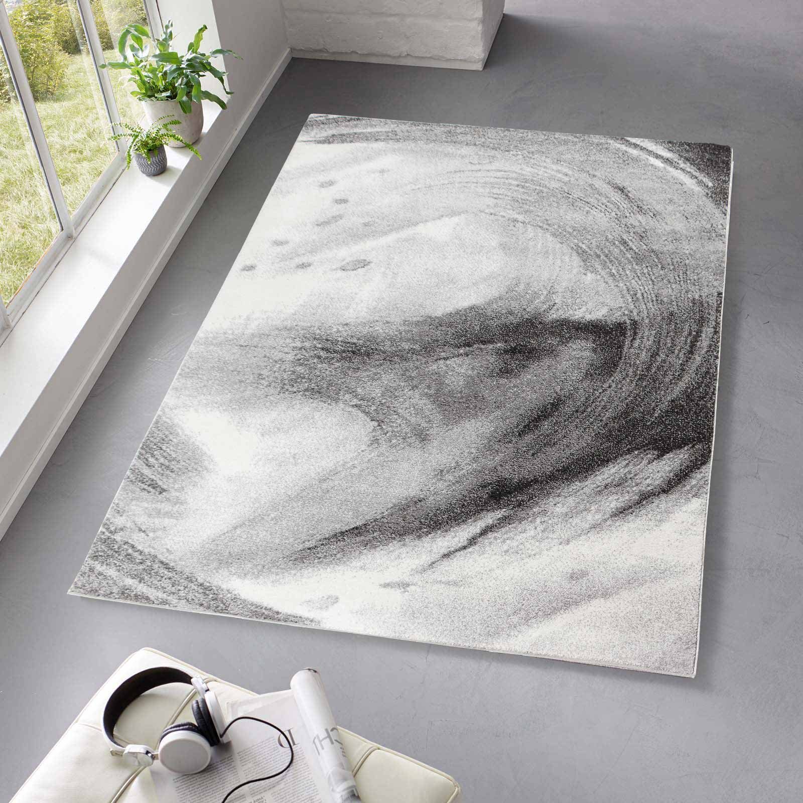 TaraCarpet Teppich Moderner Designerteppich TC-Fashion 6116 Circle in grau, blau, beige, rechteckig, Höhe: 12 mm, Kurzflor Kreise grau Wohnzimmer Schlafzimmer K – Bild 2 von 5