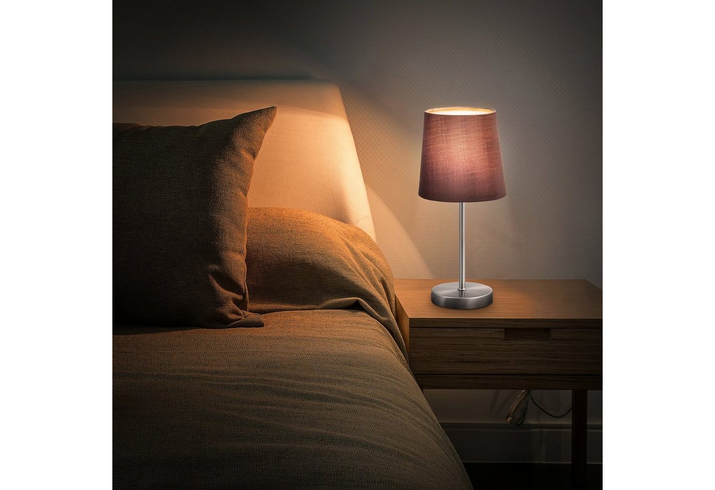B.K.Licht Tischleuchte, LED Tischlampe Stoff Dekolampe Nachttisch-Leuchte Wohnzimmerlampen E14 grau-kaufen