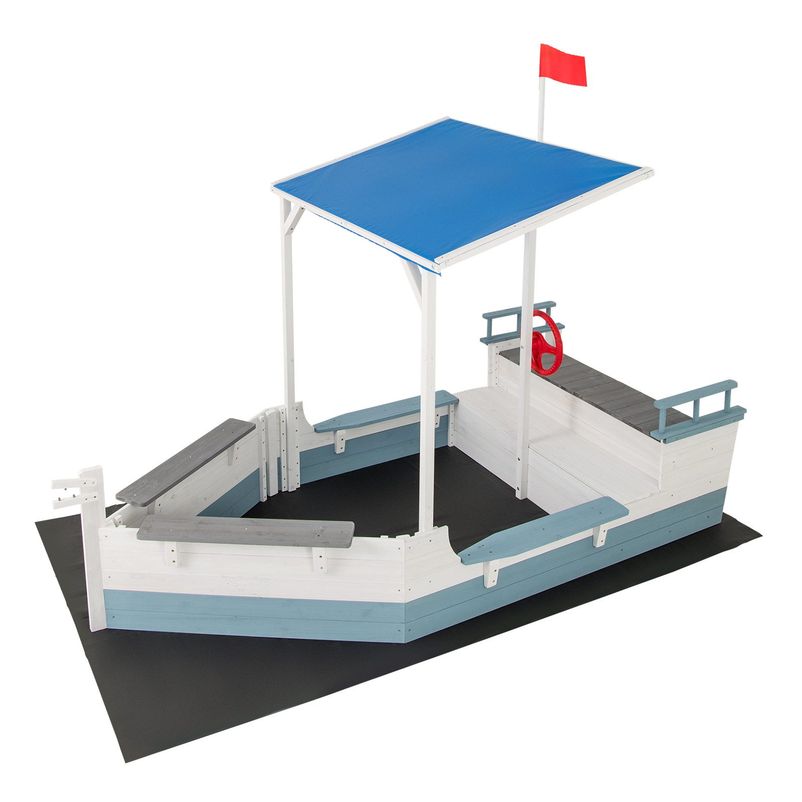 COSTWAY Sandkasten, Piratenschiff Sandkasten Holz mit Dach für Kinder