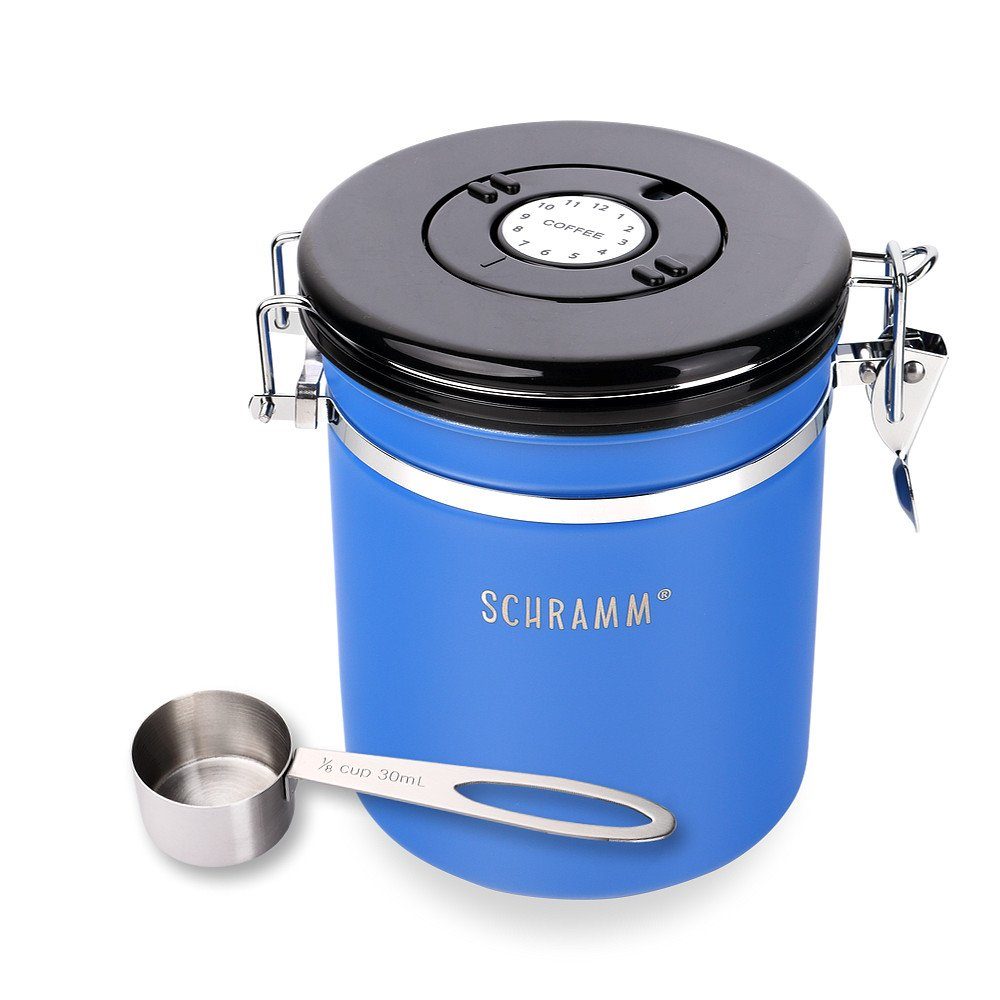 Schramm Kaffeedose Schramm® Kaffeedose 1500 ml in 10 Farben mit Dosierlöffel Höhe: 15cm Kaffeedosen Kaffeebehälter aus Edelstahl blau