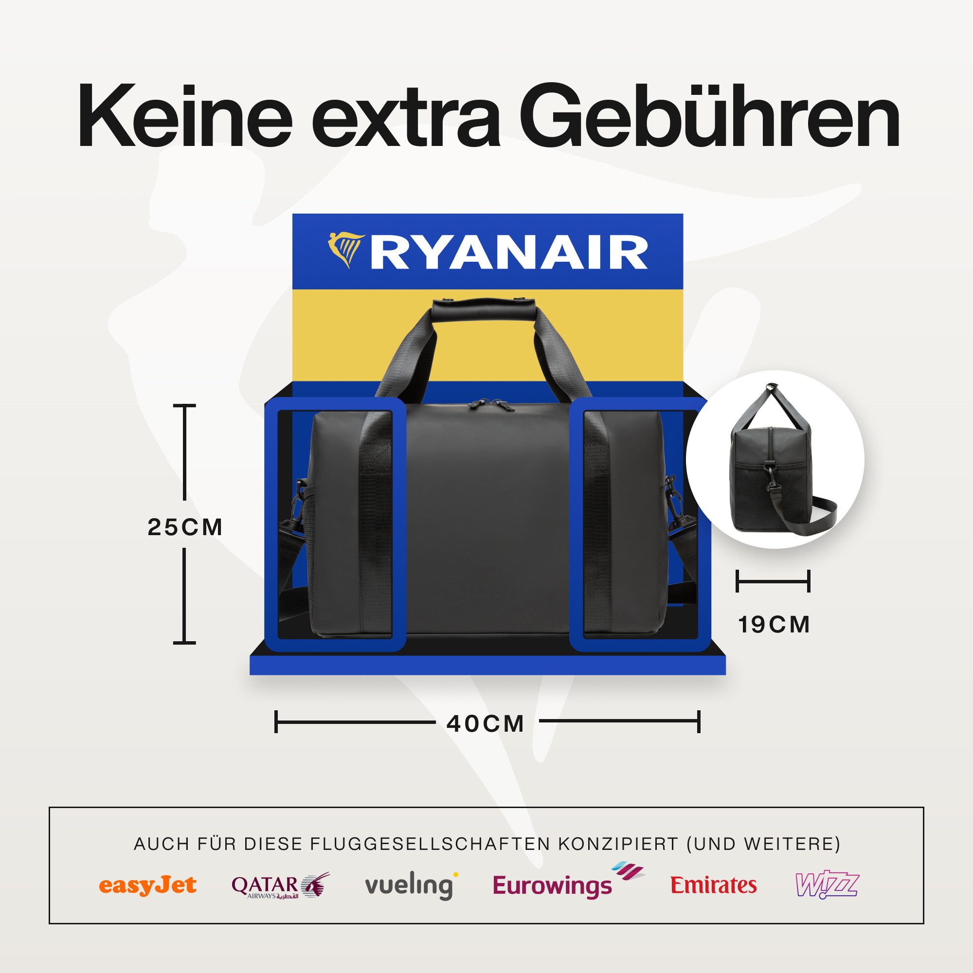 TRAVEL DUDE Weekender Ryanair Handgepäck 40x20x25, Reisetasche 40x30x20, Sporttasche, Handgepäck passend für Eurowings und sonstige Fluggesellschaften