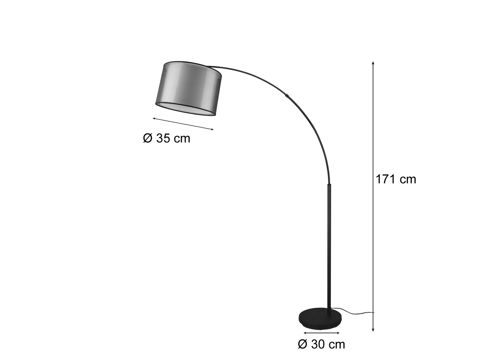 dimmbar Bogen-stehlampe LED Designer Ausladung Warmweiß, Dimmfunktion, 171cm meineWunschleuchte Bogenlampe, Höhe wechselbar, große LED Esstisch,