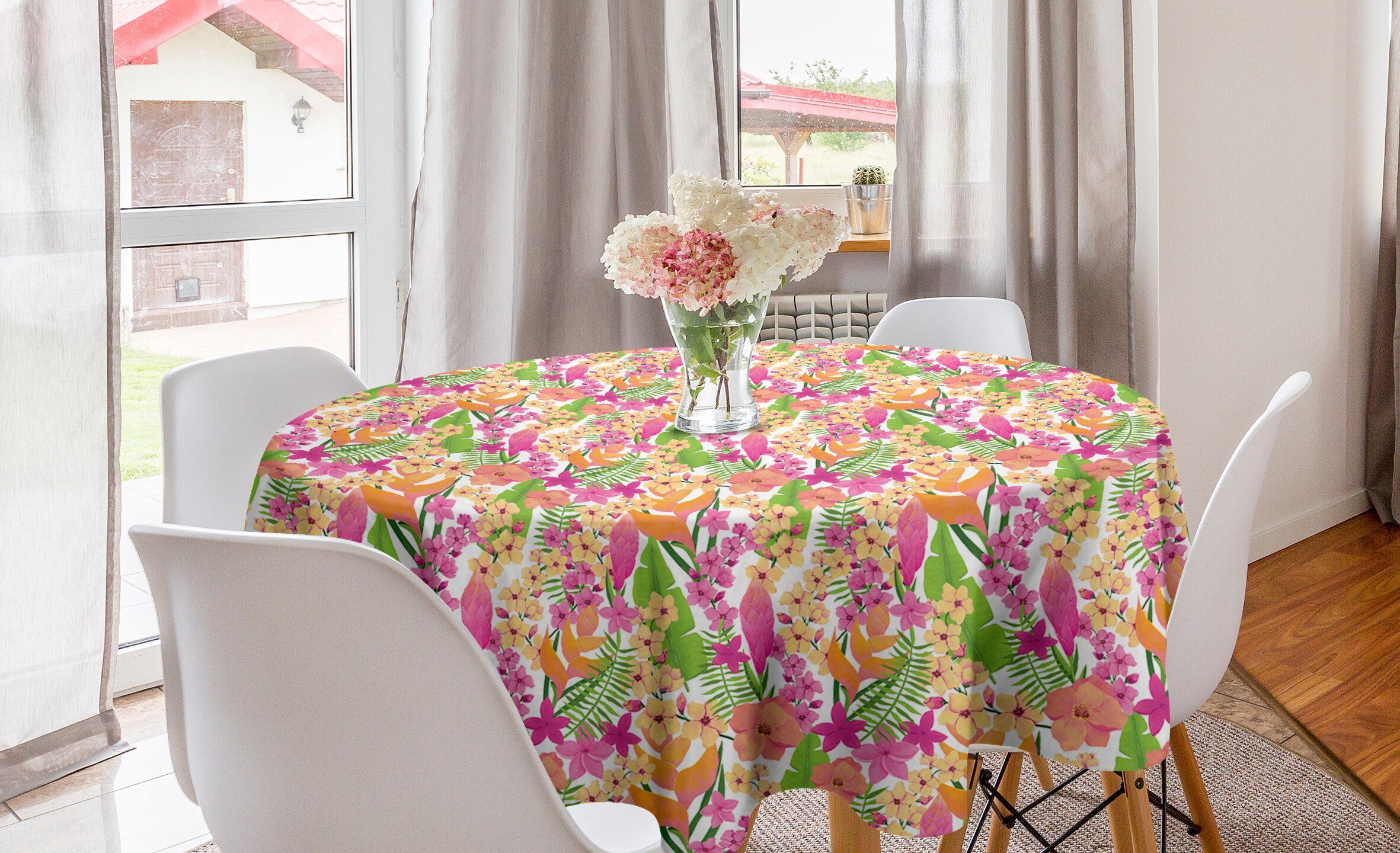 Abakuhaus Tischdecke Kreis Tischdecke Abdeckung für Esszimmer Küche Dekoration, Blume Hawaiian Jungle Flora