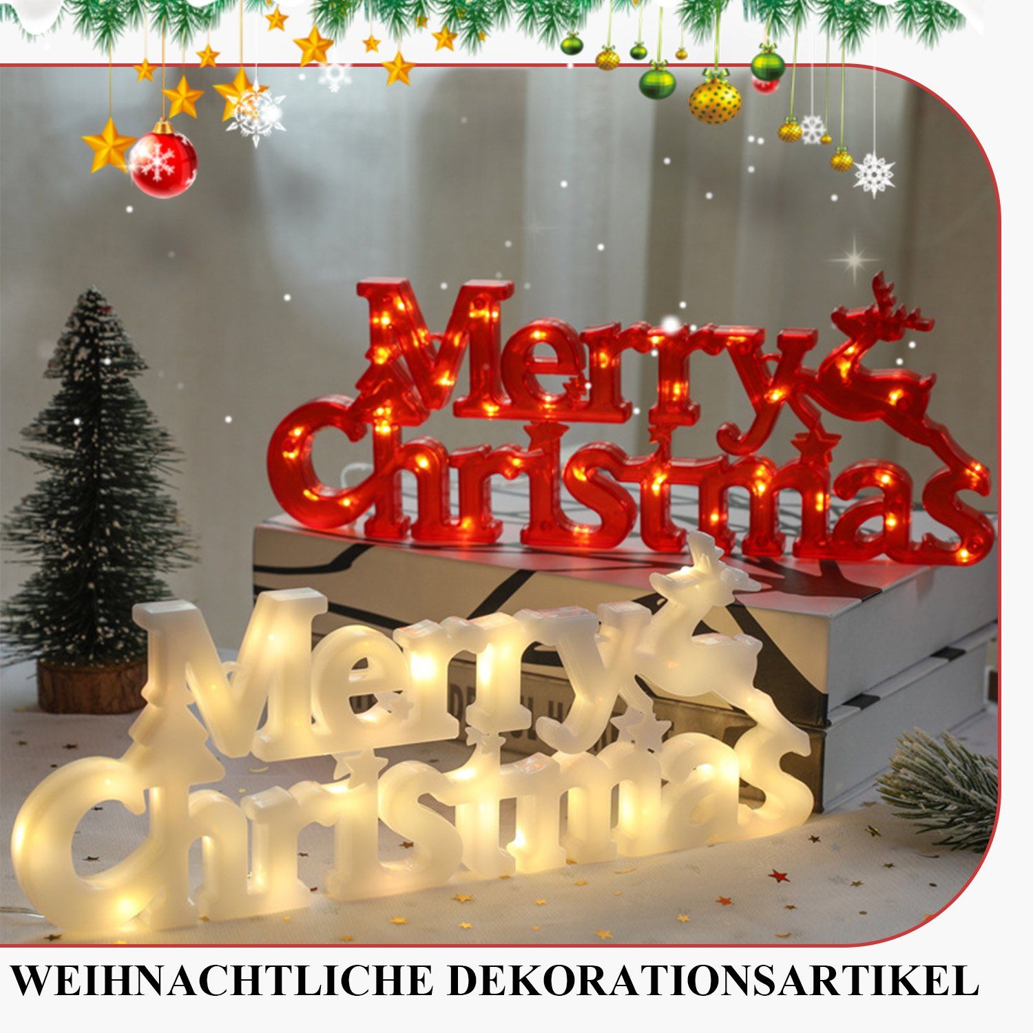 Weiß Weihnachten Frohe LED MAGICSHE mit Dekoobjekt Lichtern Weihnachtsdeko Schild