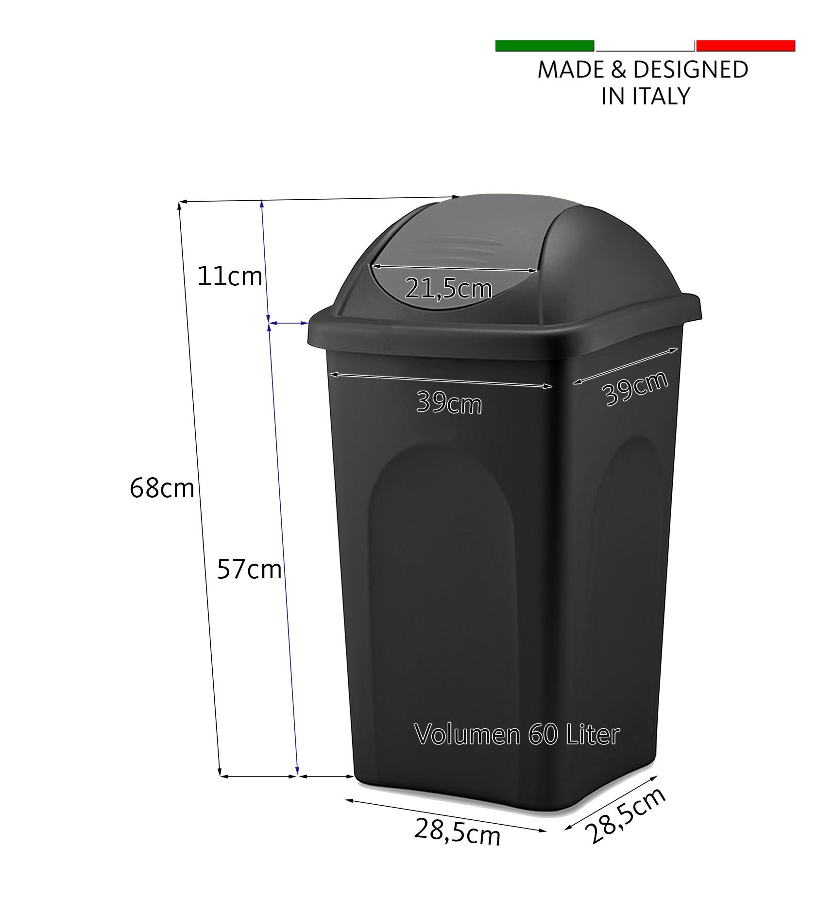 BigDean Mülleimer 60 L XL schwarz Grün Schwingdeckel Müllsammler Abfalleimer Mülltonn, XL Mülleimer, Schwingdeckel, 60L, Dezente Optik – Bild 4 von 5
