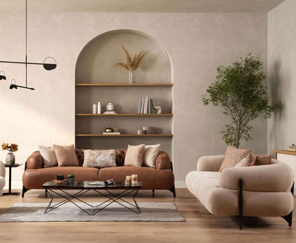 JVmoebel 3-Sitzer Exklusive Sofagarnitur in Weiß-Braun mit modernem Design, Made in Europa