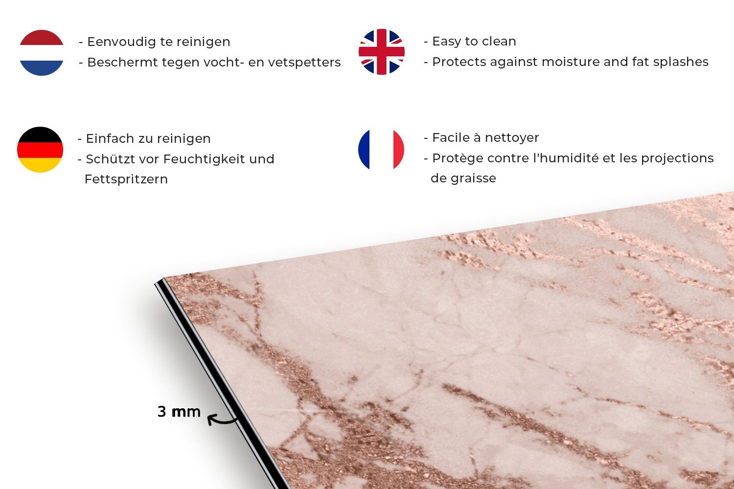 MuchoWow Küchenrückwand Marmor - - Rosa - Marmoroptik für 60x30 cm, - Design, - (1-tlg), Fett gegen Wandschutz, Glitzer Luxus Schmutzflecken und Küchen