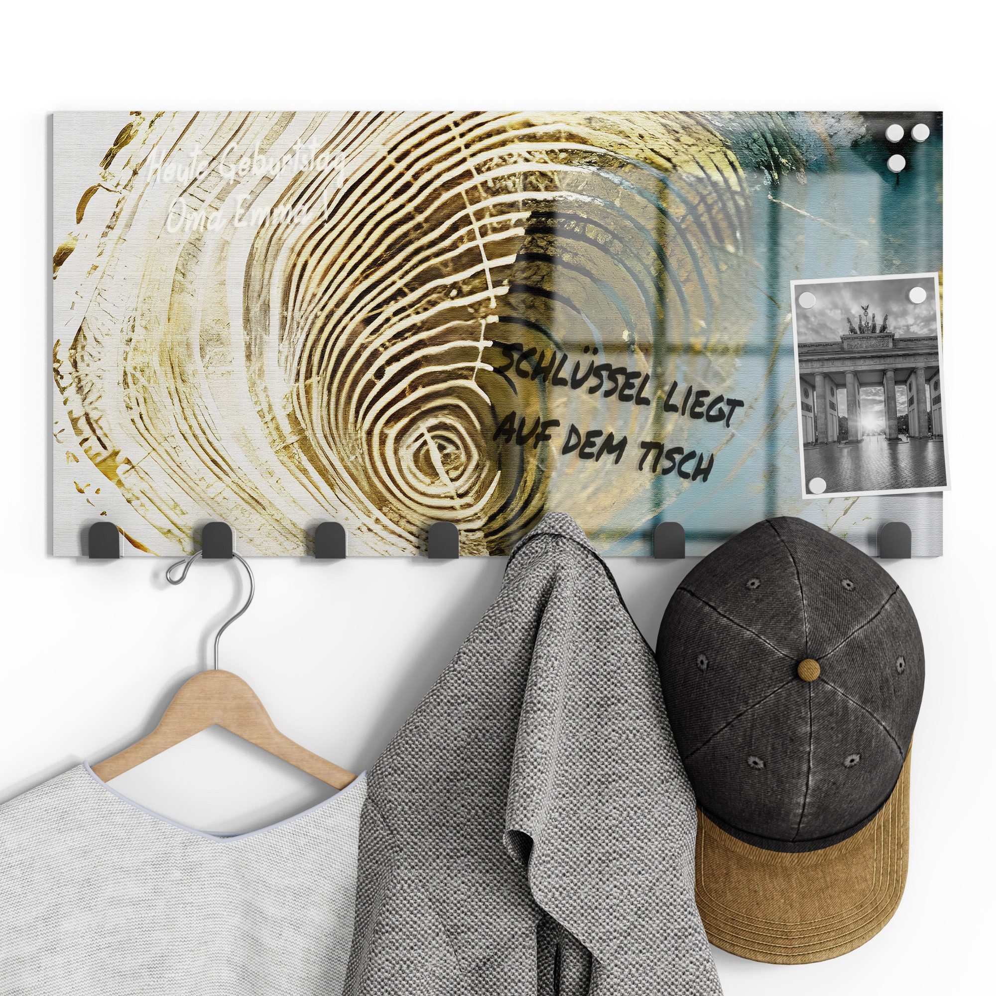 DEQORI Kleiderhaken 'Goldene Tiefe', Glas Garderobe Paneel magnetisch beschreibbar