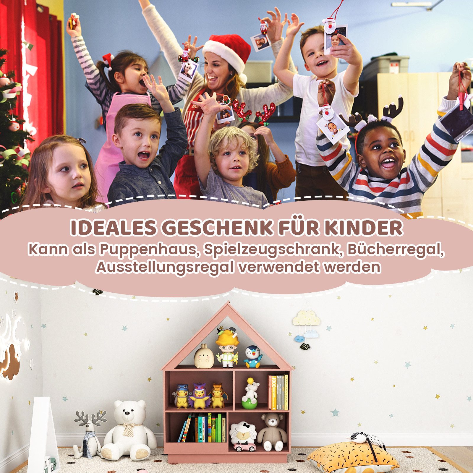 KOMFOTTEU Bücherregal, 3-stöckiger Spielzeugschrank, 88 x 34 x 108 cm