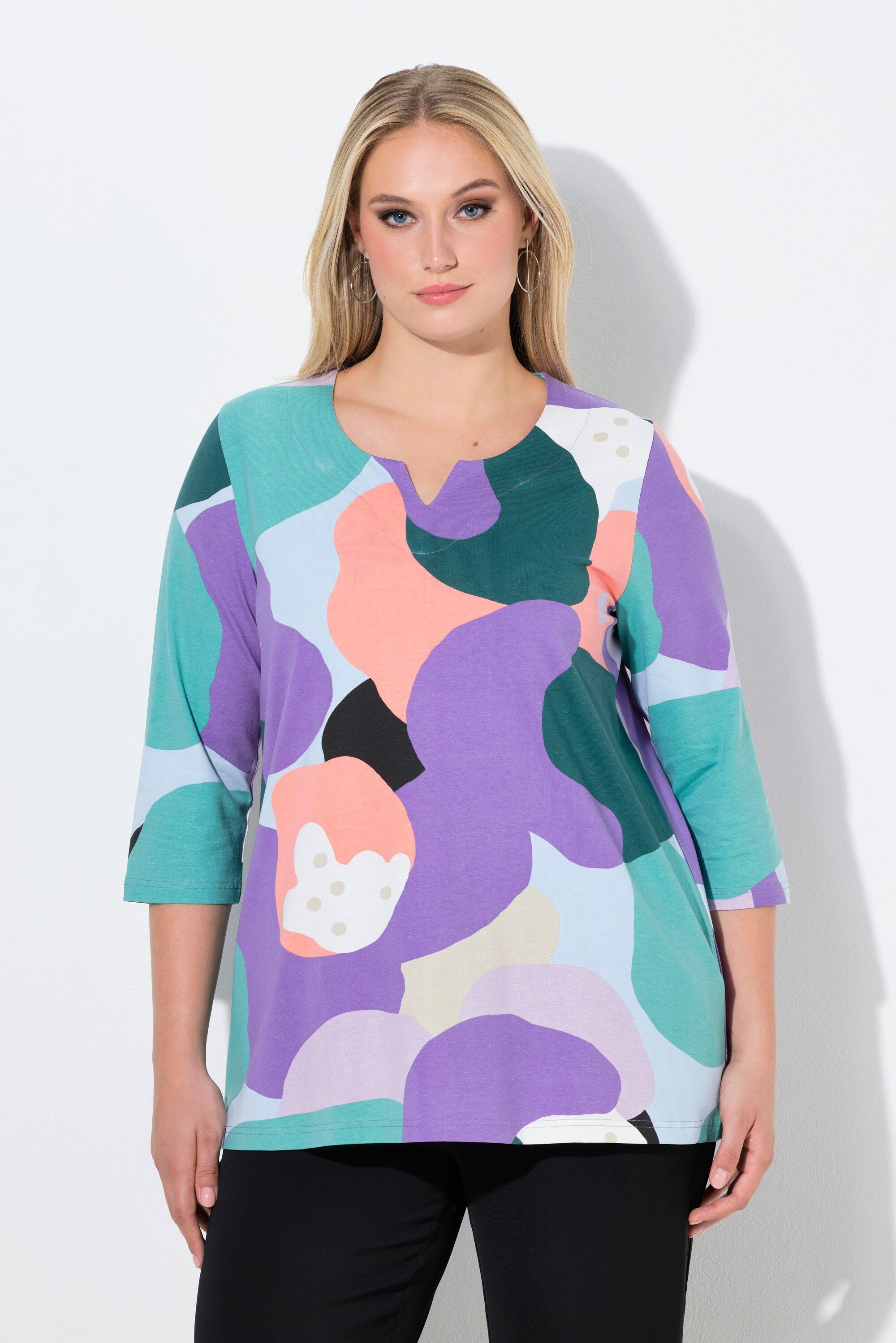 Ulla Popken T-Shirt Shirt A-Linie Tunika-Ausschnitt 3/4-Arm günstig online kaufen