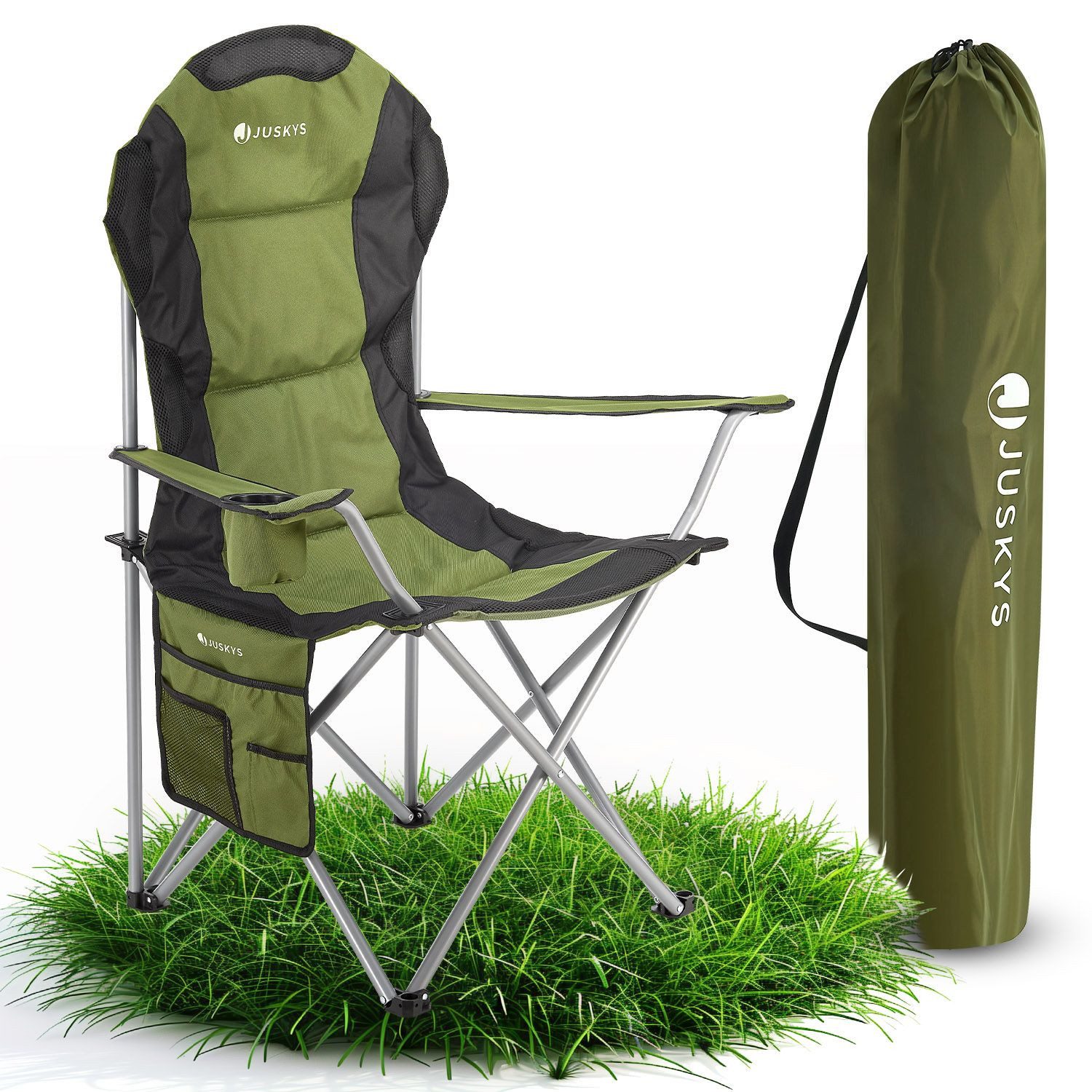 Juskys Campingstuhl Lido, leicht und stabil, bequeme Rückenlehne, mit Armlehnen
