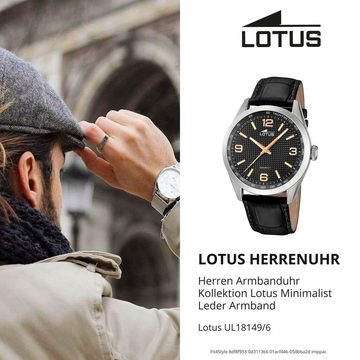 Lotus Quarzuhr LOTUS Herren Uhr Elegant 18149/6 Leder, Herren Armbanduhr rund, groß (ca. 43mm), Lederarmband schwarz