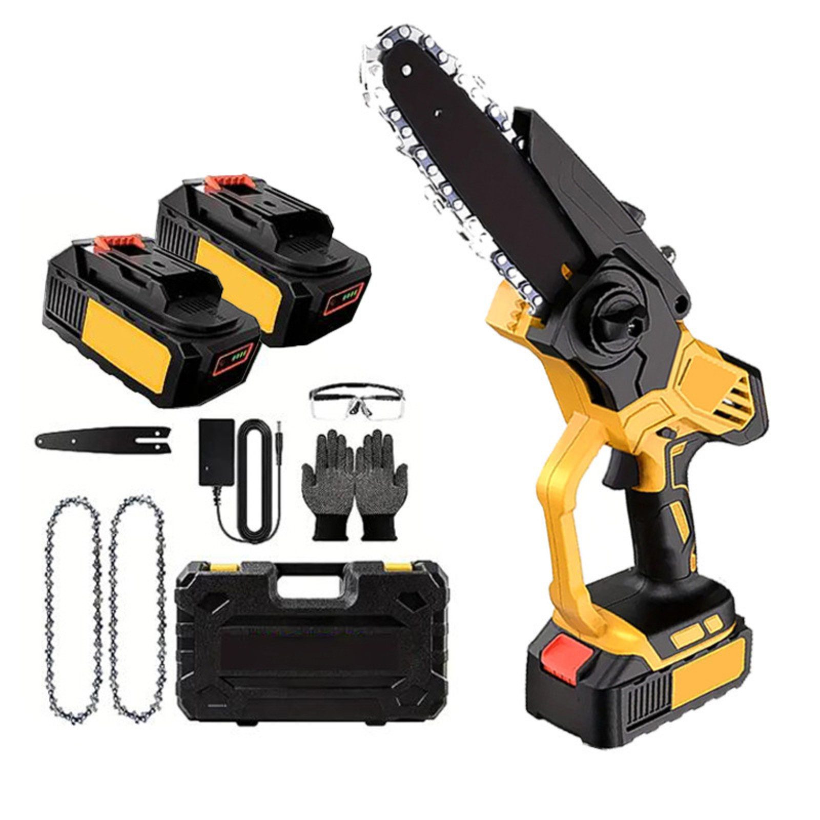 Tekoo Akku-Kettensäge 6'' Mini Kettensäge, 700W Bürstenlose, Astsäge mit 2 Akkus & Koffer, 15 cm Schwertlänge, Set, Werkzeuglose Kettenspannung