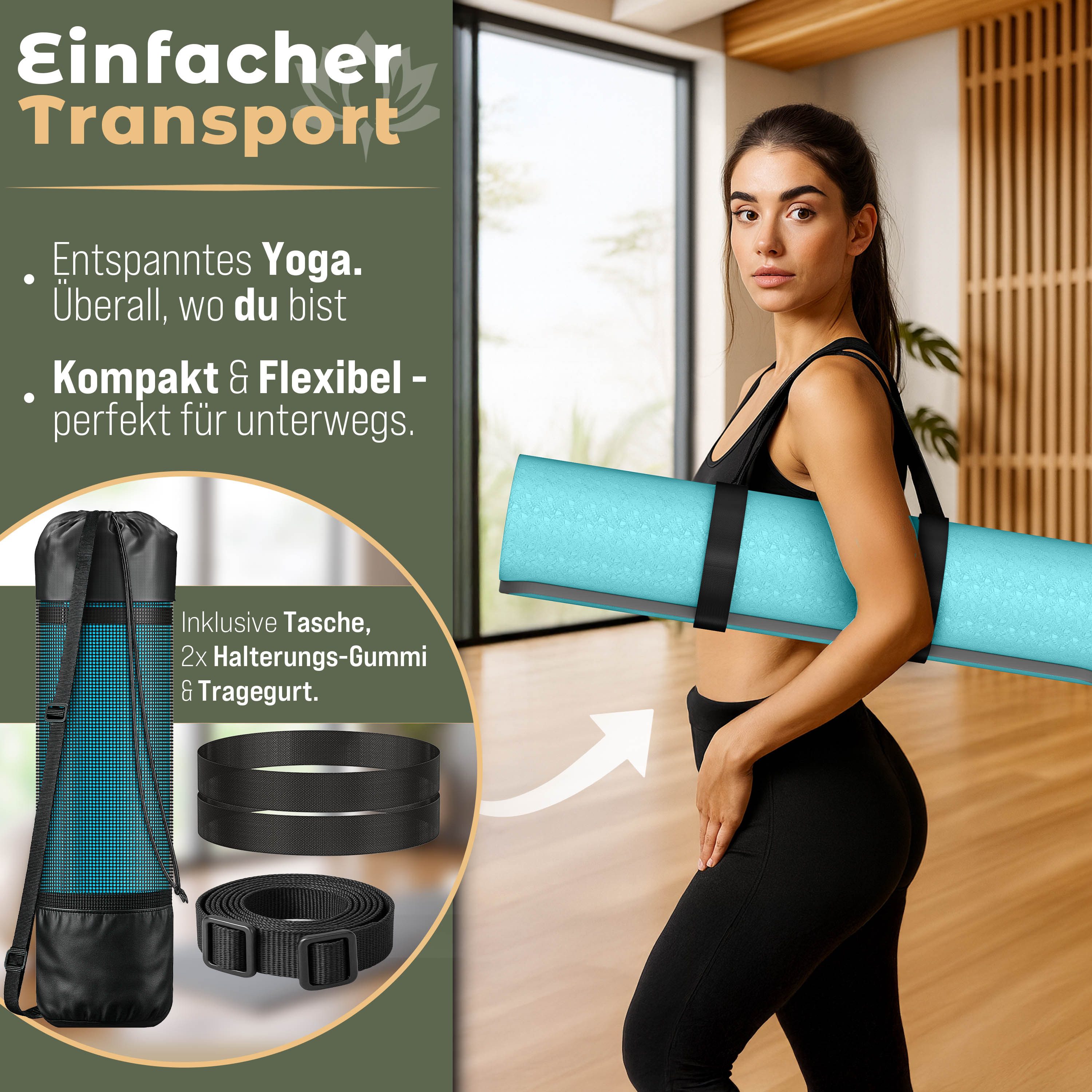 RE:SPORT Gymnastikmatte 183 x 61 x 0,6 cm mit Tragetasche Yogamatte TPE Fitnessmatte (rutschfest), Trainingsmatte mit Tragegurt Fitness Gymnastik Pilates Workou – Bild 2 von 5