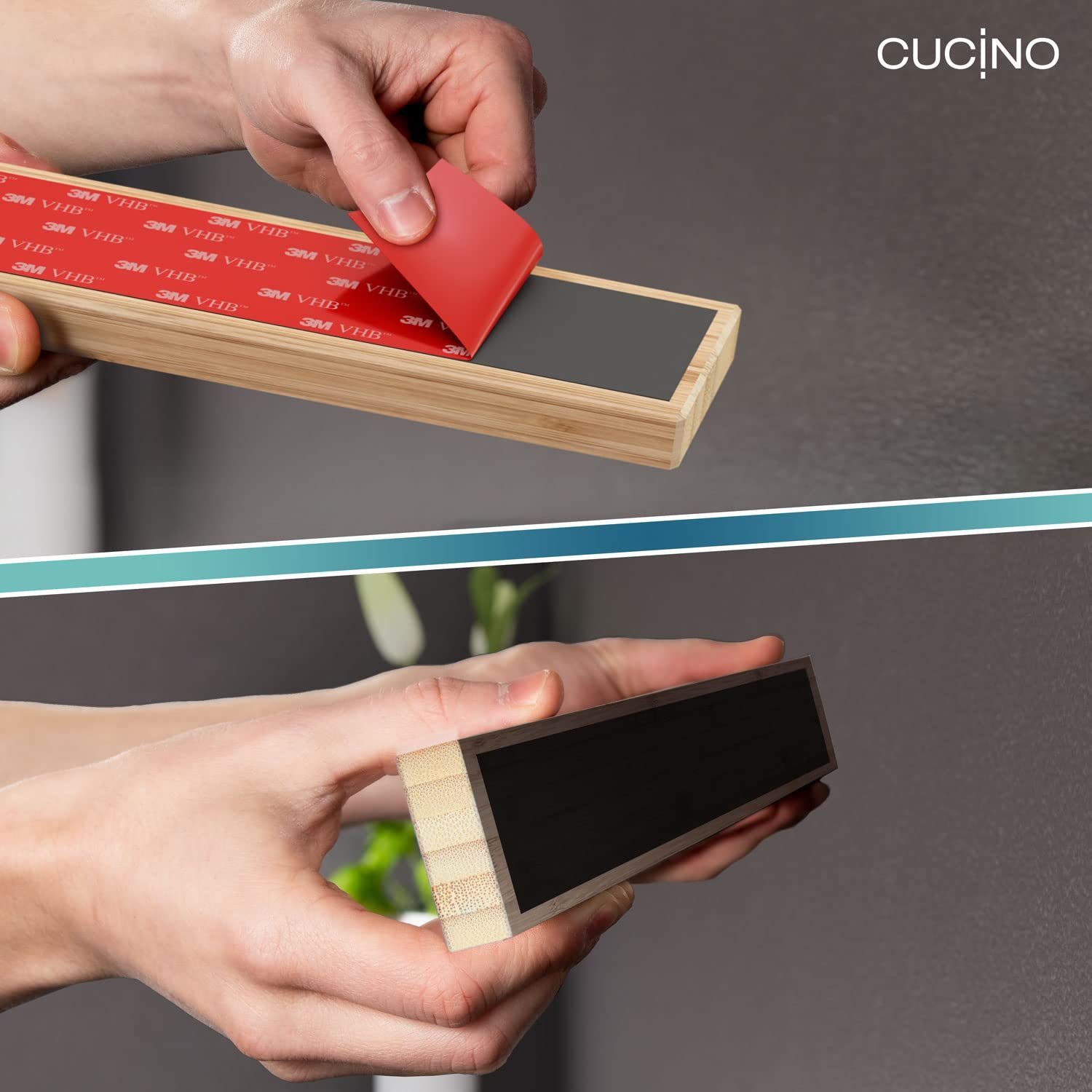 CUCINO Messerleiste mit extra starkem Magnet, Messer Magnetleiste selbstklebend, Einfache Montage mit 3M Klebeband ohne Bohren