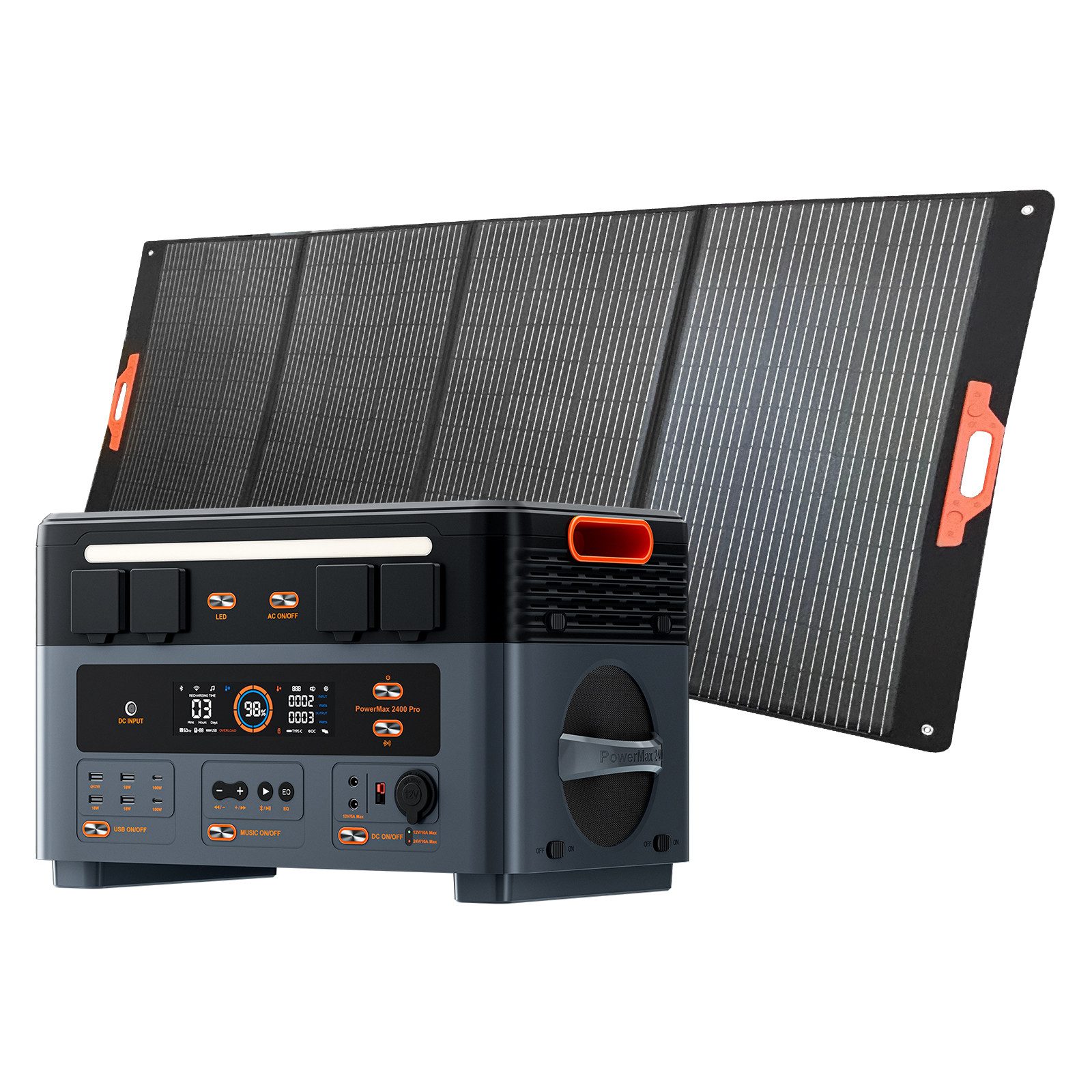 OSCAL Stromerzeuger Mikro-Wechselrichter PowerMax 2400Pro Powerstation 2016Wh, 2,4 in kW, Trennbar/mit Stereo/Strom ins Netz rückspeisen/16 Anschlüsse