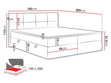 MIRJAN24 Boxspringbett Figaro (mit zwei Bettkästen), 140/160/180 cm, Bonellfederkernmatratze, Topper