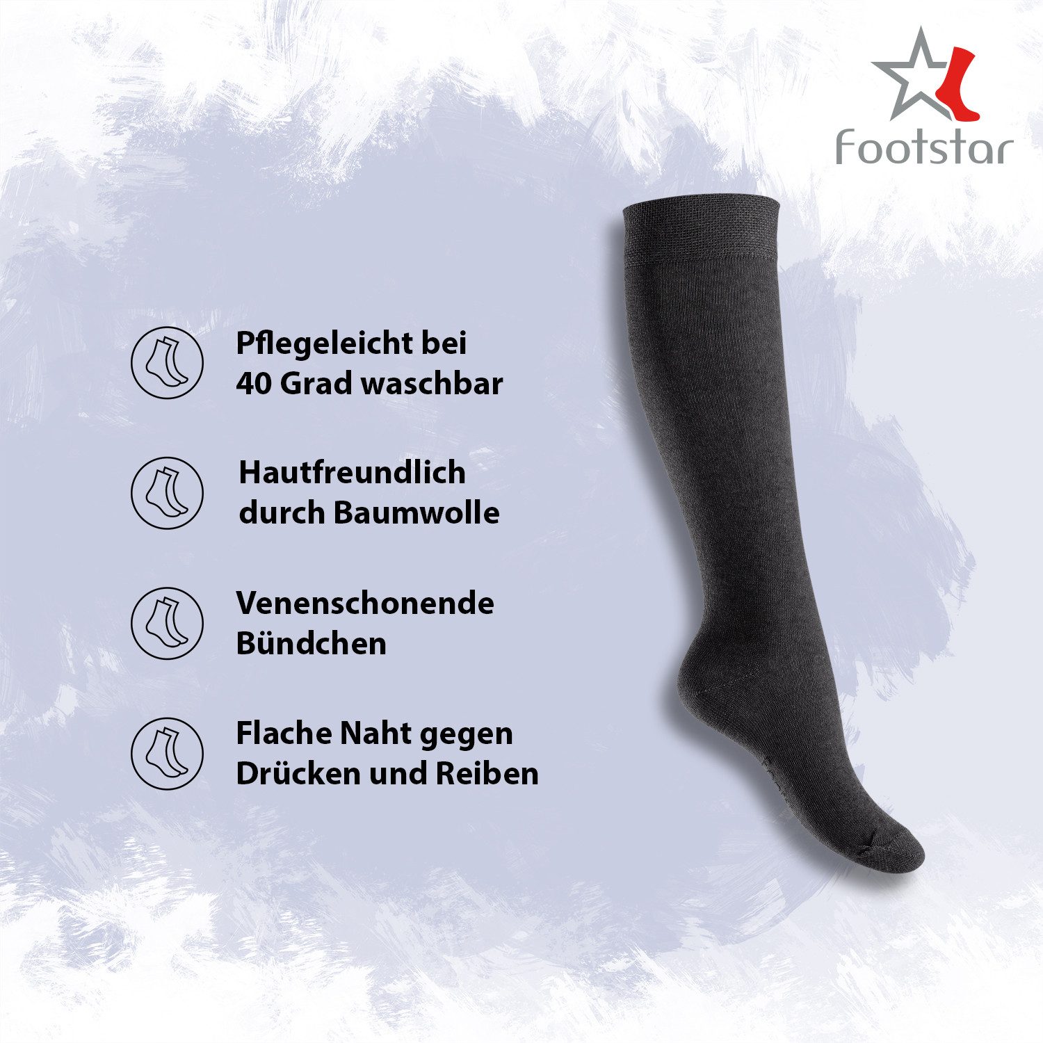 Footstar Langsocken EVERYDAY! 5 PAAR Damen & Herren Kniestrümpfe Lange Socken kniehoch