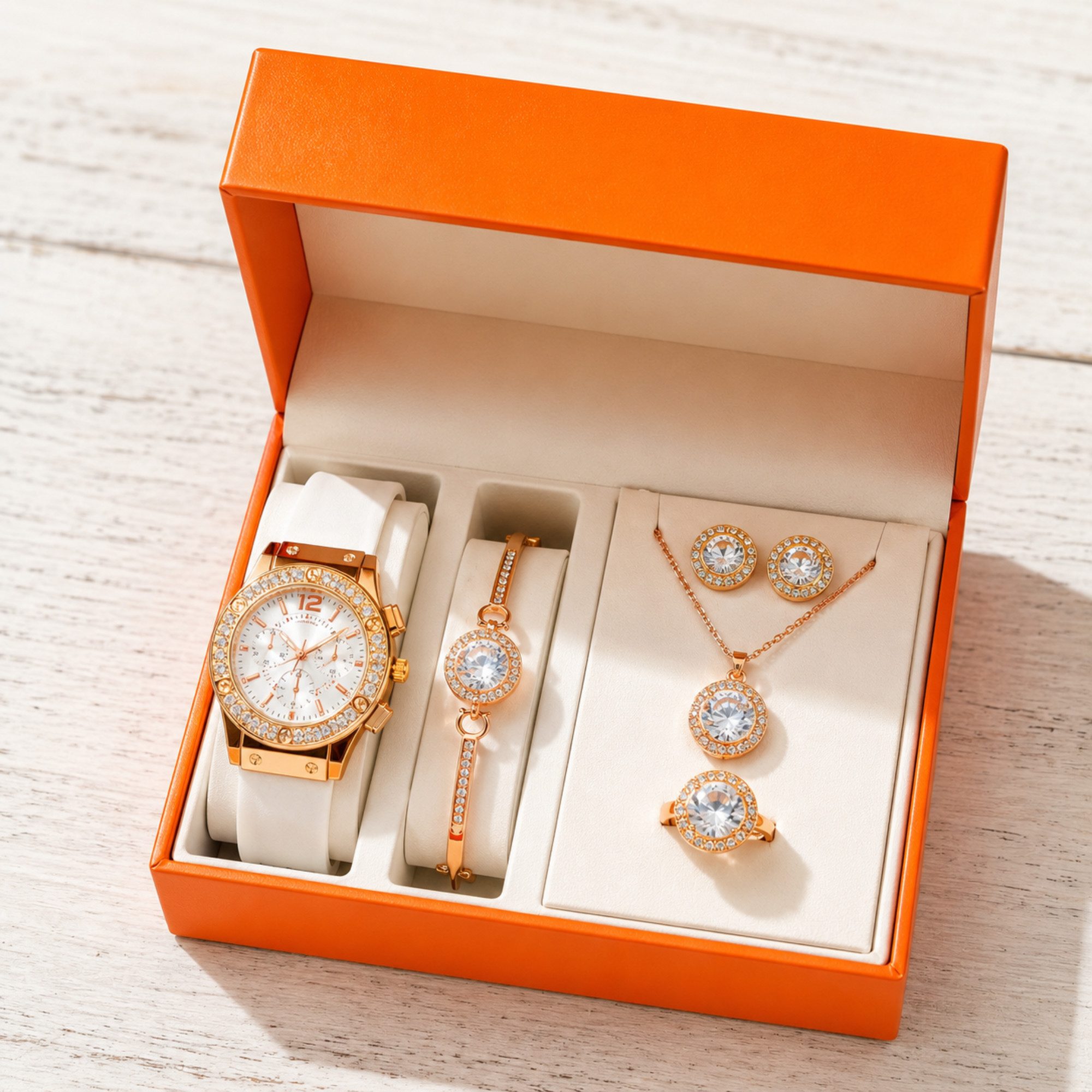 Luckice Quarzuhr Geschenk Damen Armbanduhr Armband Halskette Ring Ohrring Schmuck Set, (Elegant Analog Quarz Uhr mit Digital Zifferblatt und Elastisch Legierung Armband .Frauen Mädchen Strass Quarzuhr für Weihnachten Bracelet Jewelry Set.Damengeschenke, Weihnachten, Valentinstag, Hochzeitstag, Muttertag,Lehrertag, 5-tlg., Geburtstage usw Es kann als Schmuckdisplay,Brautschmuckzubehör), Kunstfotos usw.verwendet werden.Hochwertige Geschenkbox