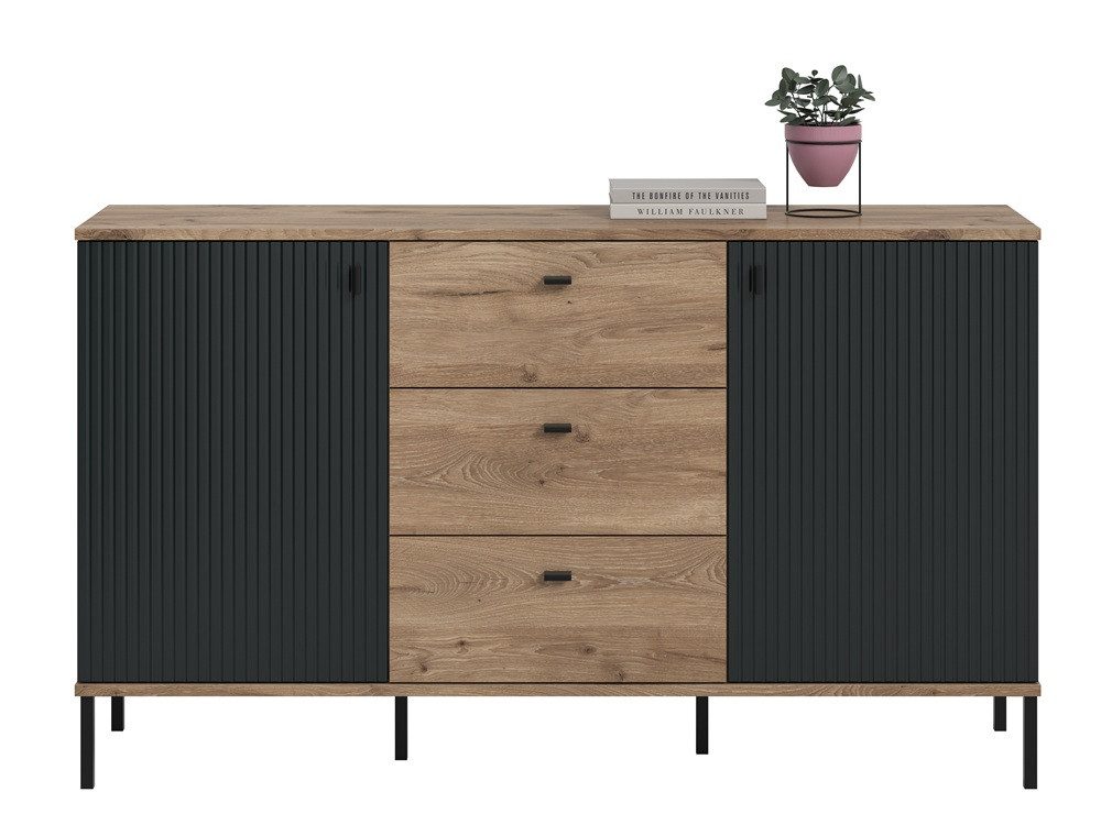 xonox.home Sideboard Sideboard Chess, mit 3 Schubkästen, Nox Oak / schwarz, Sideboard