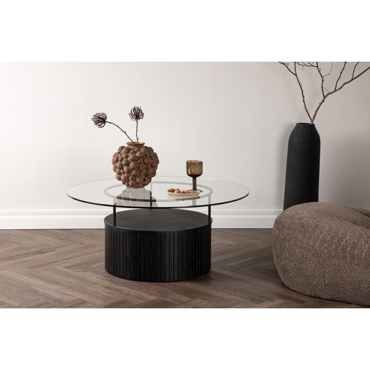 Couchtisch BOVALL Wohnzimmertisch ⌀90cm - Sofa Tisch schwarz mit Glasplatte