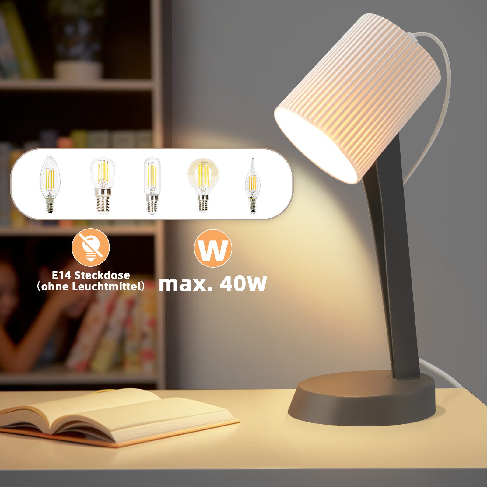 Nettlife Nachttischlampe 2er Set Tischlampe schlafzimmer mit Kabel Kleine E günstig online kaufen