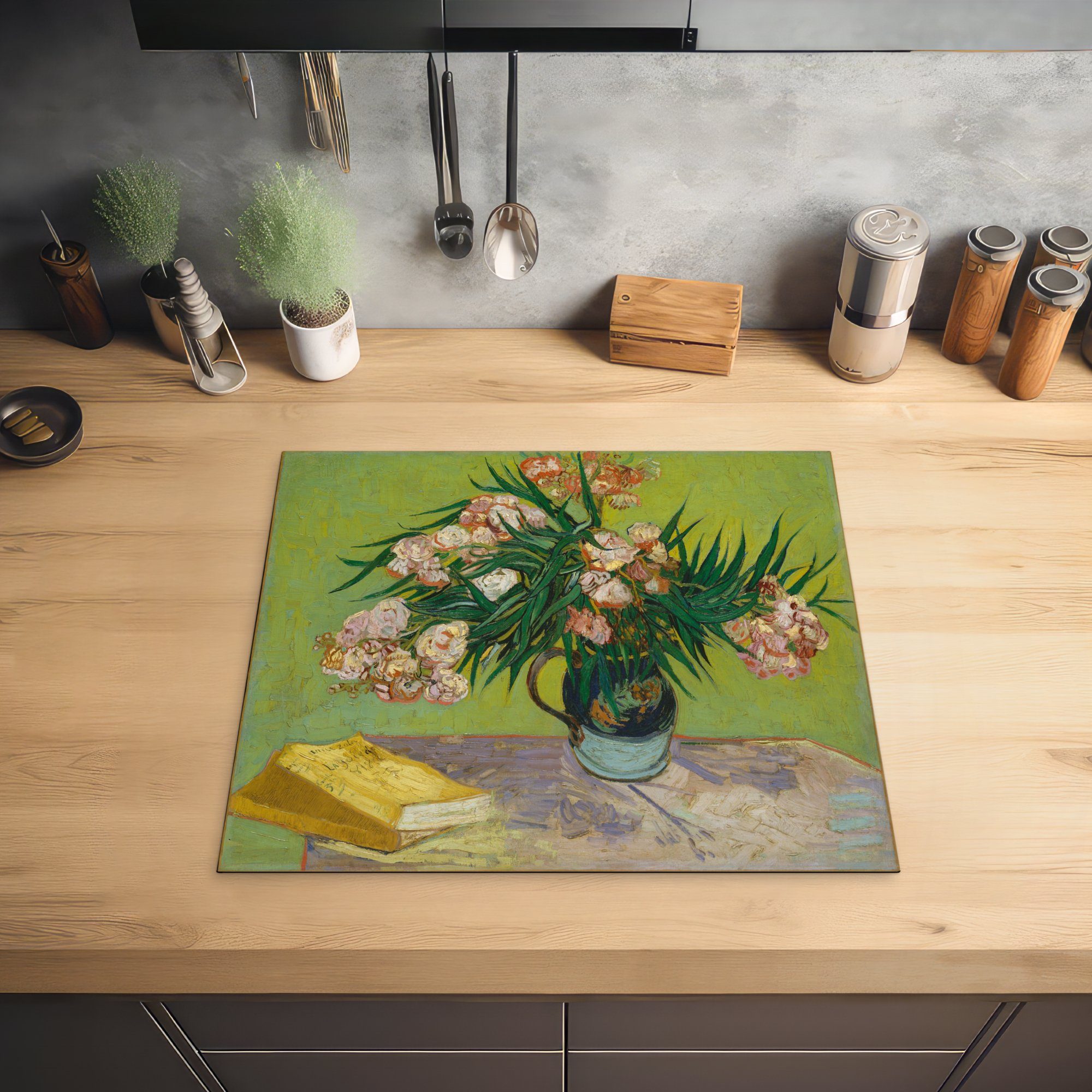 Ceranfeldabdeckung tlg), Herdblende-/Abdeckplatte van 59x52 die Gogh, MuchoWow - für küche, Vinyl, Vincent cm, Induktionsmatte Der Oleander (1