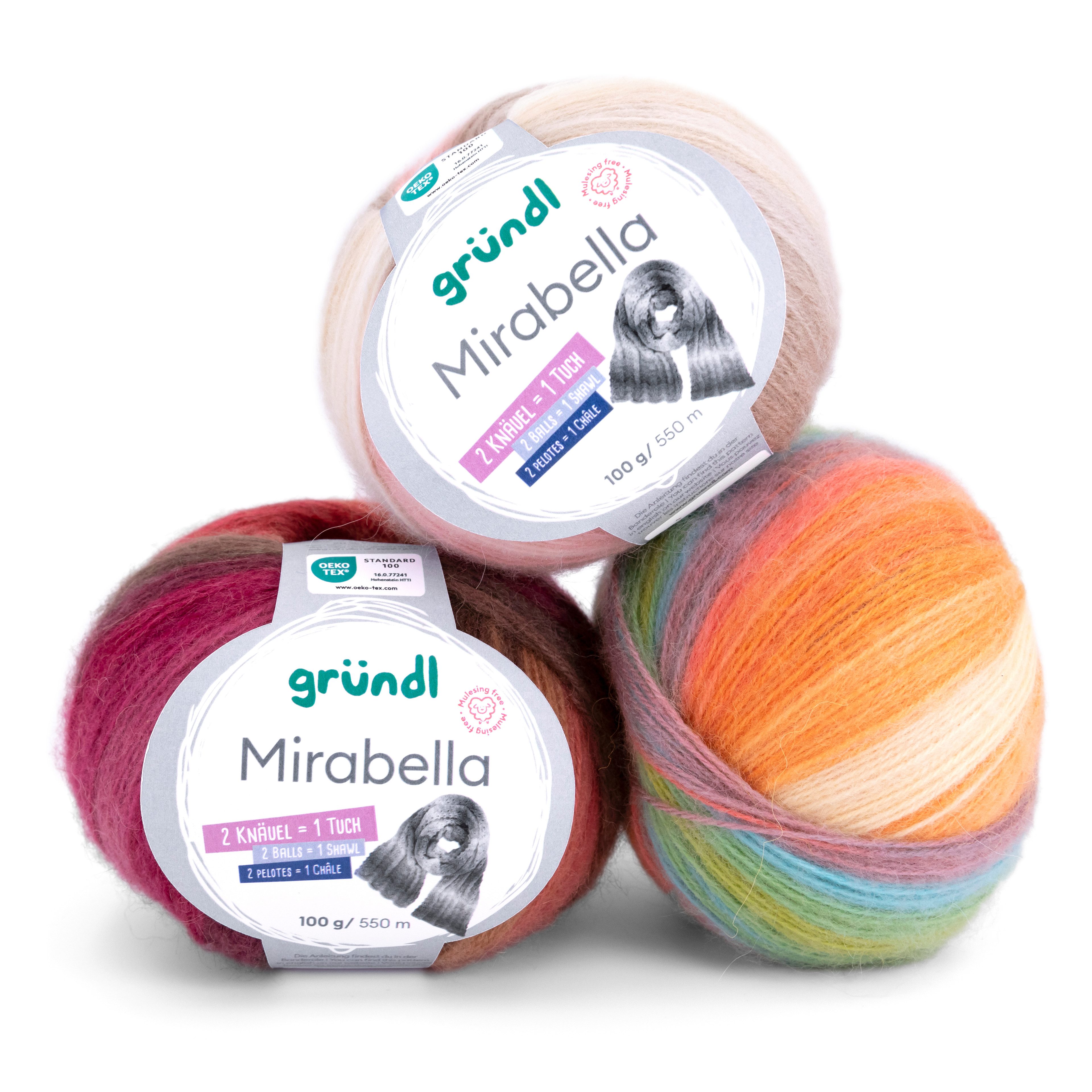 Gründl Wolle Mirabella Farbverlaufsgarn mit Anleitung Häkelwolle, 550,00 m (Wolle Farbverlaufswolle zum Stricken und Häkeln, Strickwolle, Strickgarn, Handstrickgarn), 80% Polyacryl, 20% Wolle