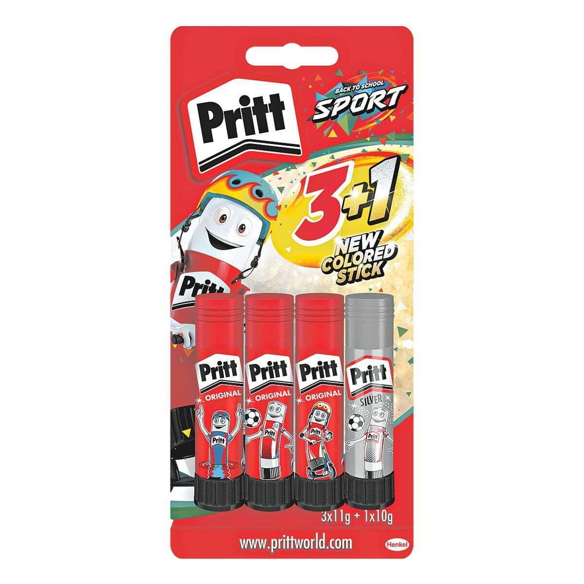 PRITT & 3x 10 Set, (4-tlg), mit 1x g, Verschlusskappe Klebestift Sport, 11 4er g