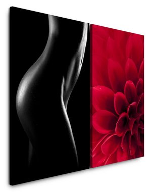 Sinus Art Leinwandbild 2 Bilder je 60x90cm Erotisch Akt Schwarz Schlafzimmer Rot Liebe Blume