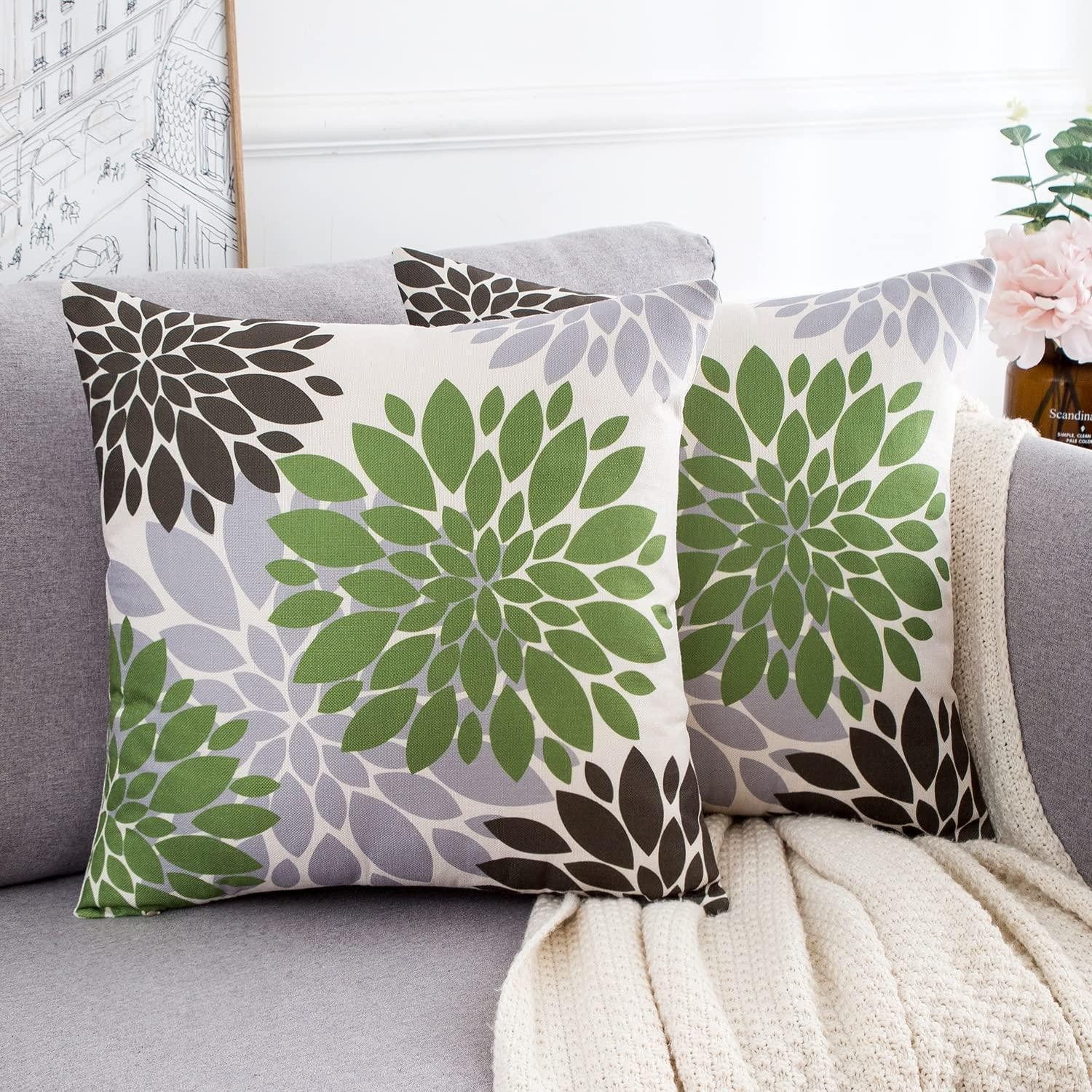 LuxusKollektion Kissenbezug Kissenbezug 50x50 Blumen Geometrisch Braun Grün