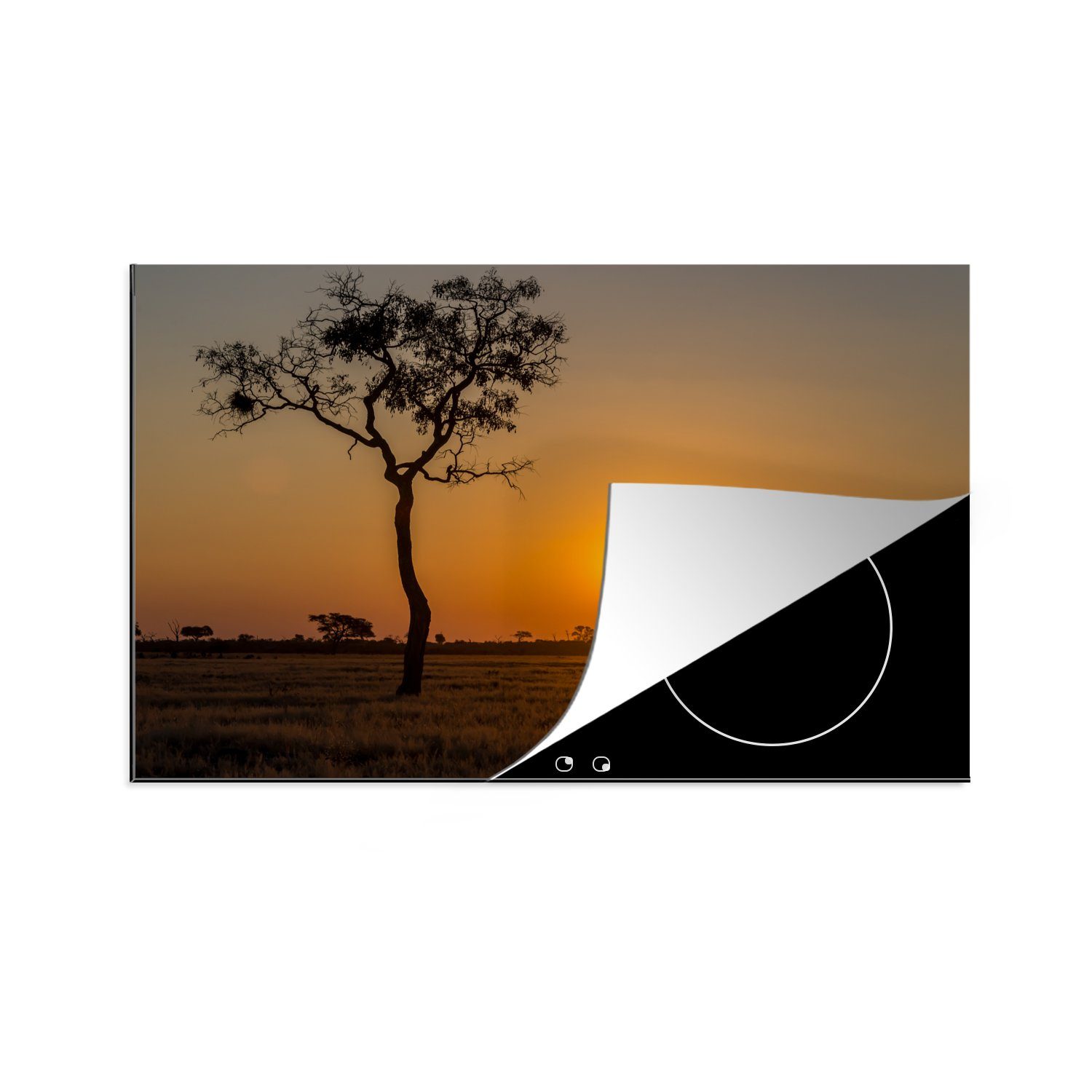 Herdblende-/Abdeckplatte Sonnenaufgang, Schutz Savanne (1 küche, bei 81x52 Ceranfeldabdeckung Vinyl, tlg), cm, die für Induktionskochfeld Afrikanische MuchoWow