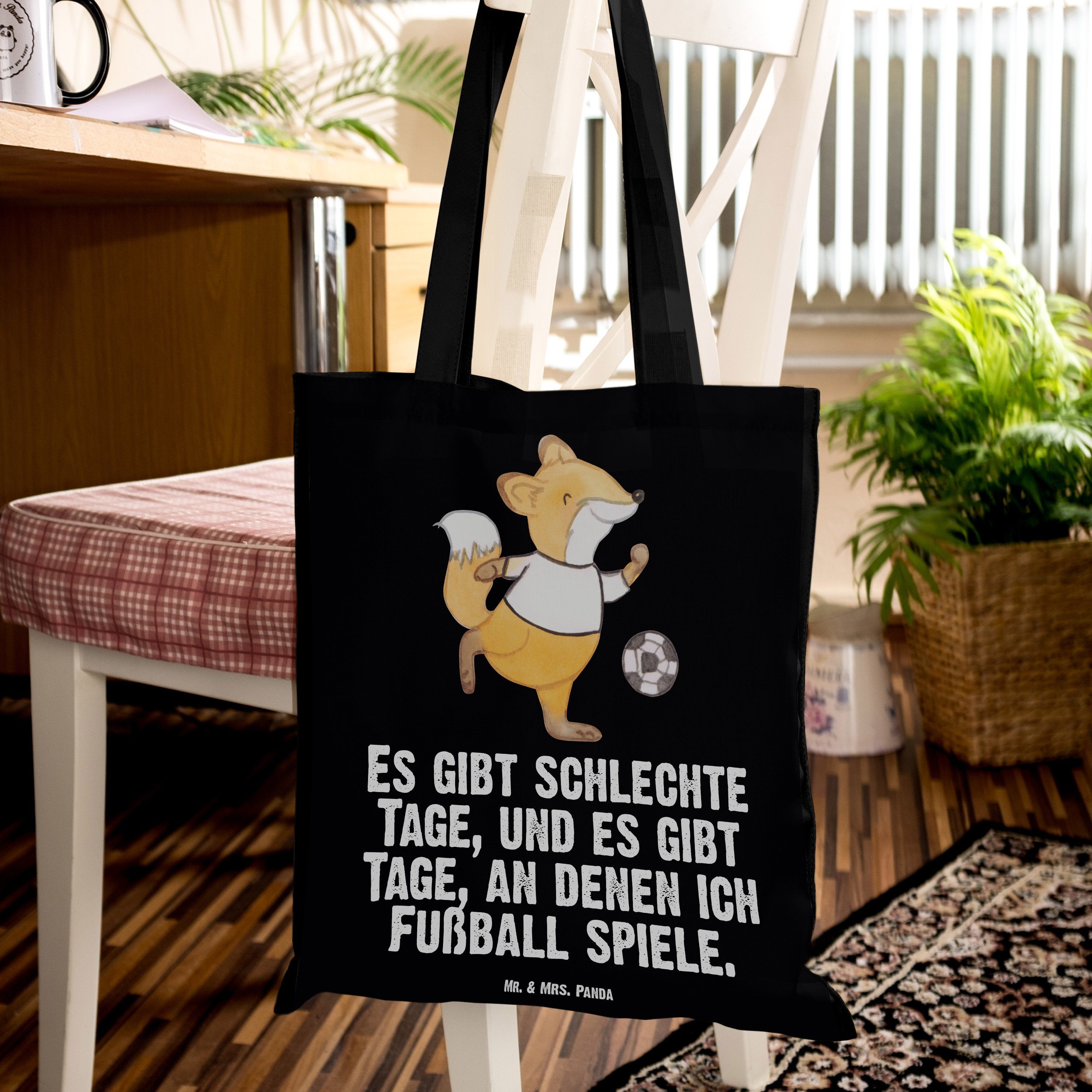 & Bolz Fuchs Panda - Fußball Tragetasche Mr. - Einkaufstasche, (1-tlg) Schwarz Geschenk, Tage spielen Mrs.