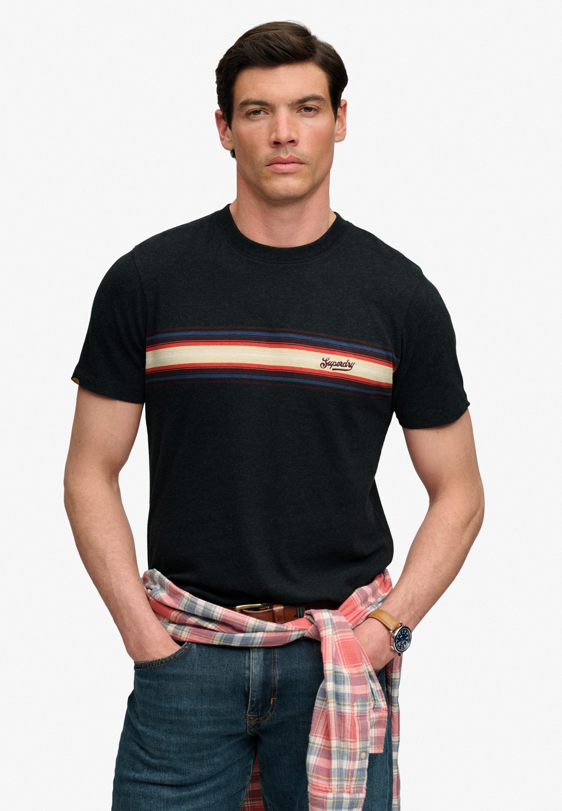 Superdry Rundhalsshirt OUTDOOR STRIPE LOGO RLXD TEE Baumwolle, relaxed fit