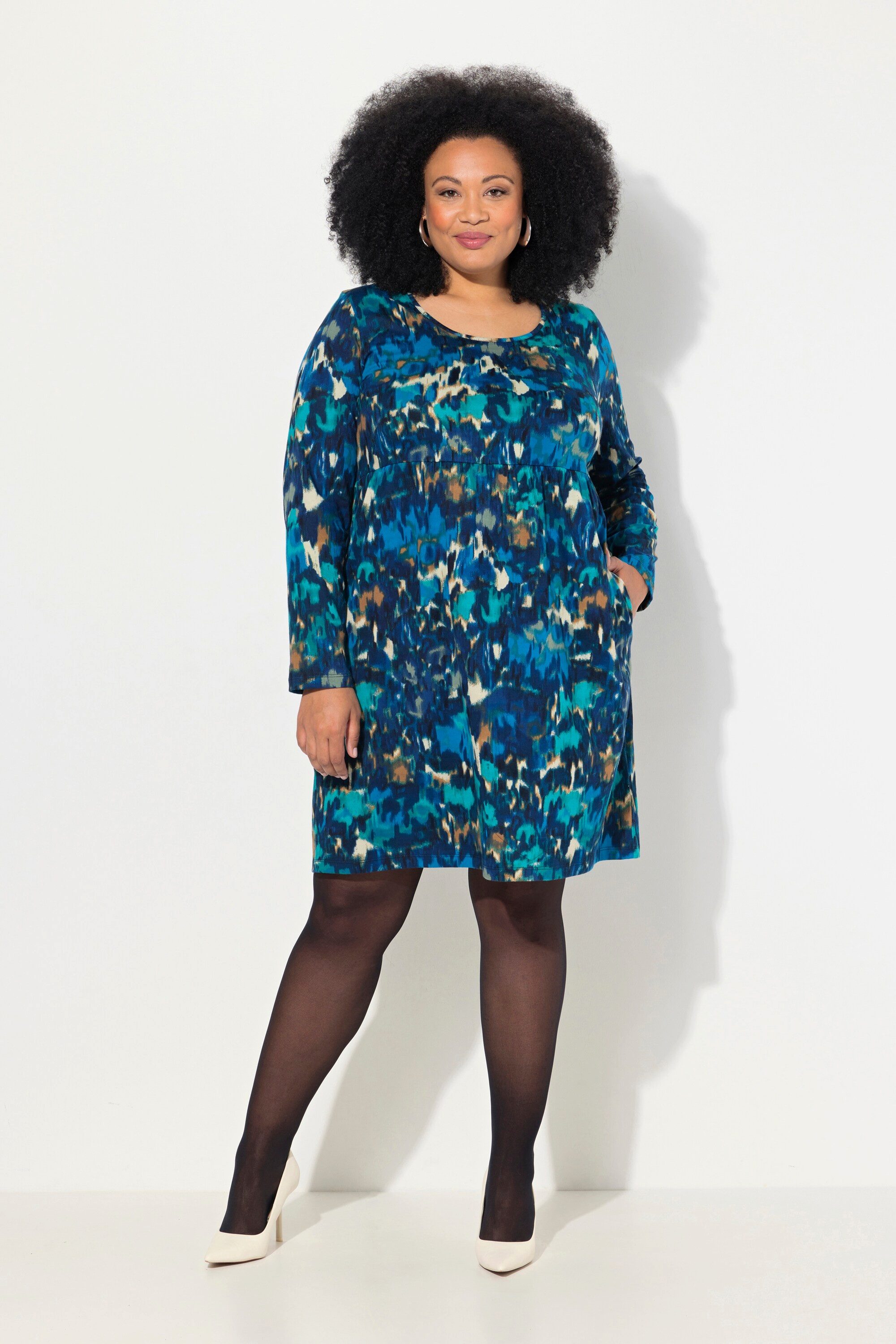 Midikleid Jerseykleid A-Linie Rundhals Langarm