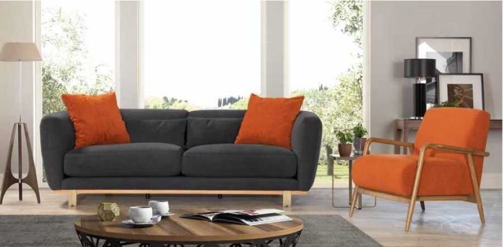 JVmoebel Wohnzimmer-Set Grau-Orange Sofagarnitur Luxus Dreisitzer Couch Sessel, (2-St), Made in Europa