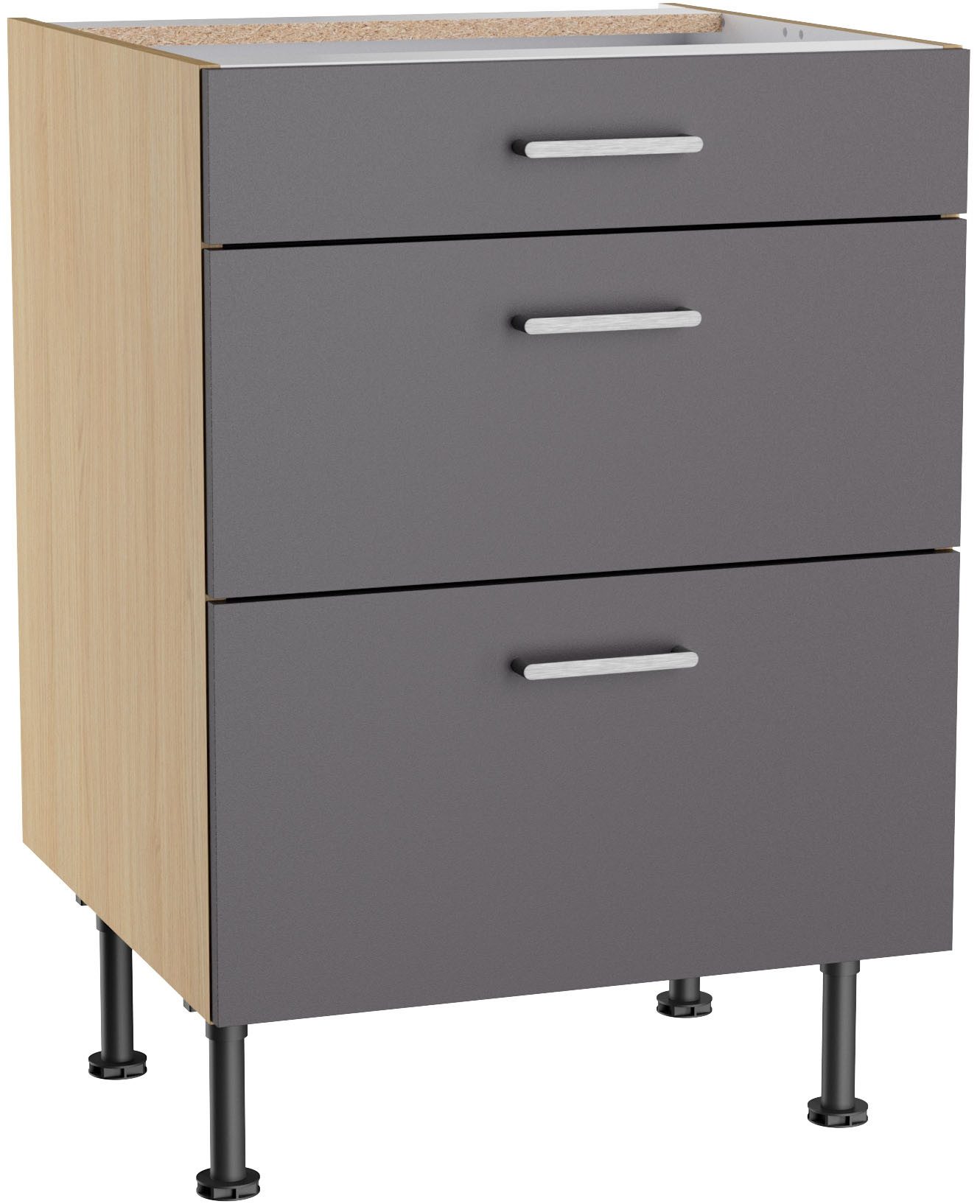 KOCHSTATION Unterschrank KS-Lucy Breite 60 cm, 1 Schubkasten, 2 Auszügen, Soft-Close, verstellb. Füße