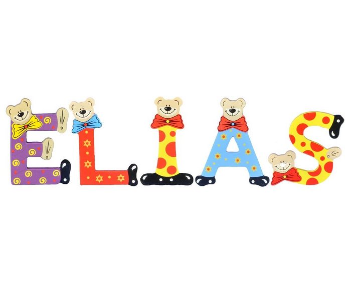 Playshoes Deko-Buchstaben (Set 5 St) Kinder Holz-Buchstaben Namen-Set ELIAS - sortiert Farben können variieren bunt